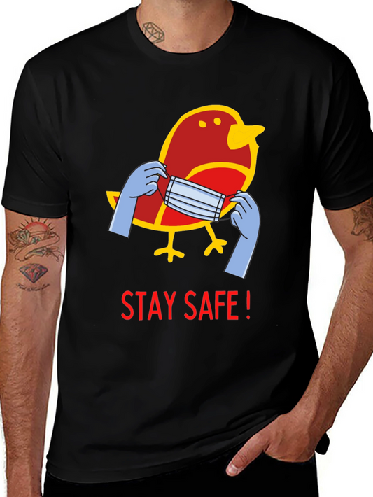 Stay Safe Bird Graphic Tee - Black Casual T-Shirt