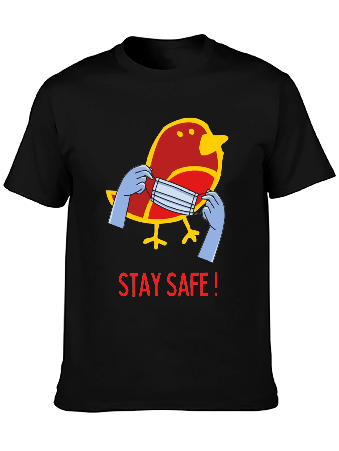 Stay Safe Bird Graphic Tee - Black Casual T-Shirt