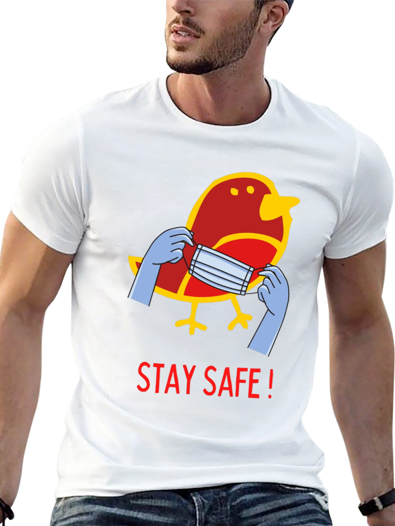 Stay Safe Bird Graphic Tee - Black Casual T-Shirt