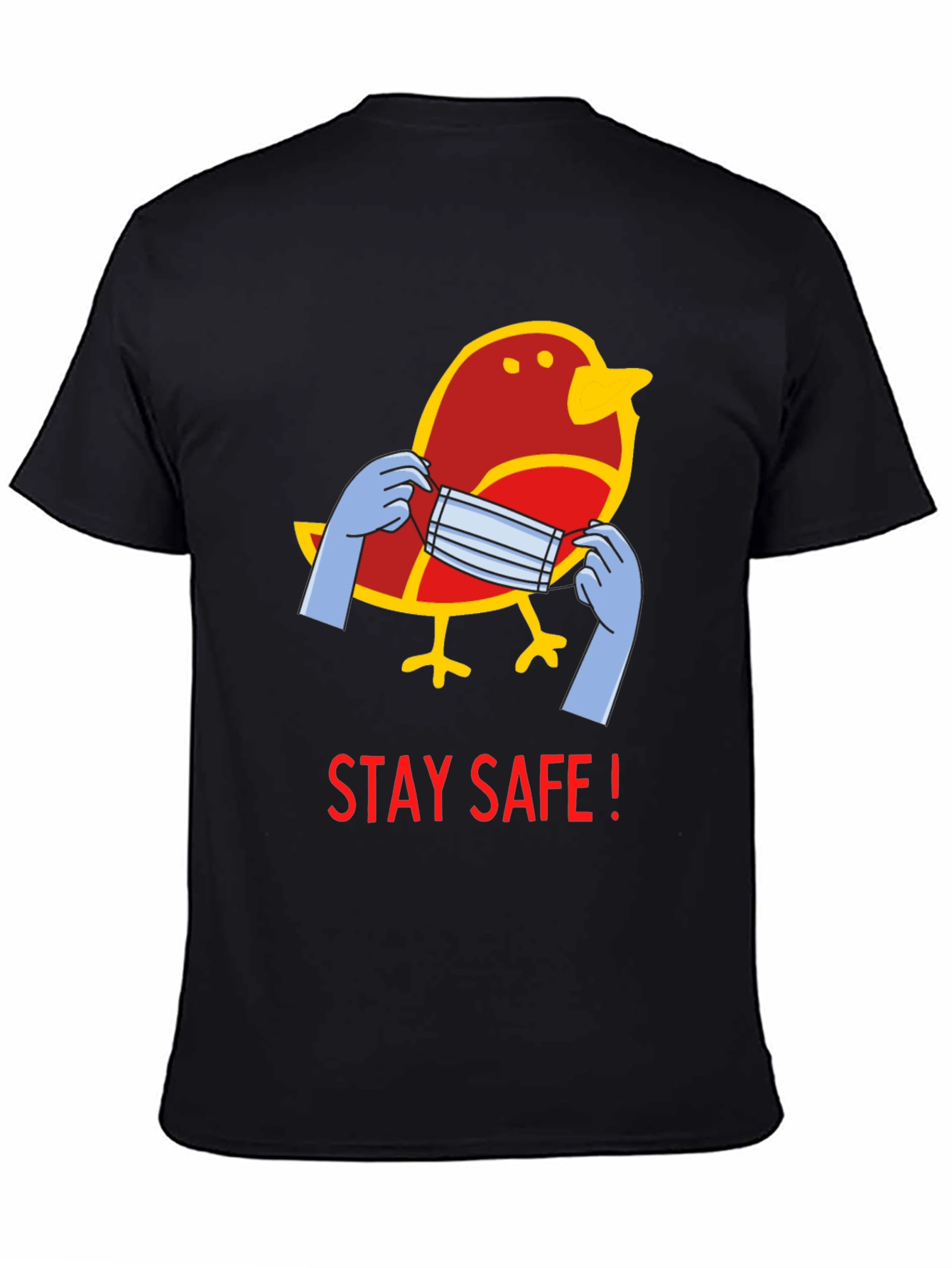 Stay Safe Bird Graphic Tee - Black Casual T-Shirt