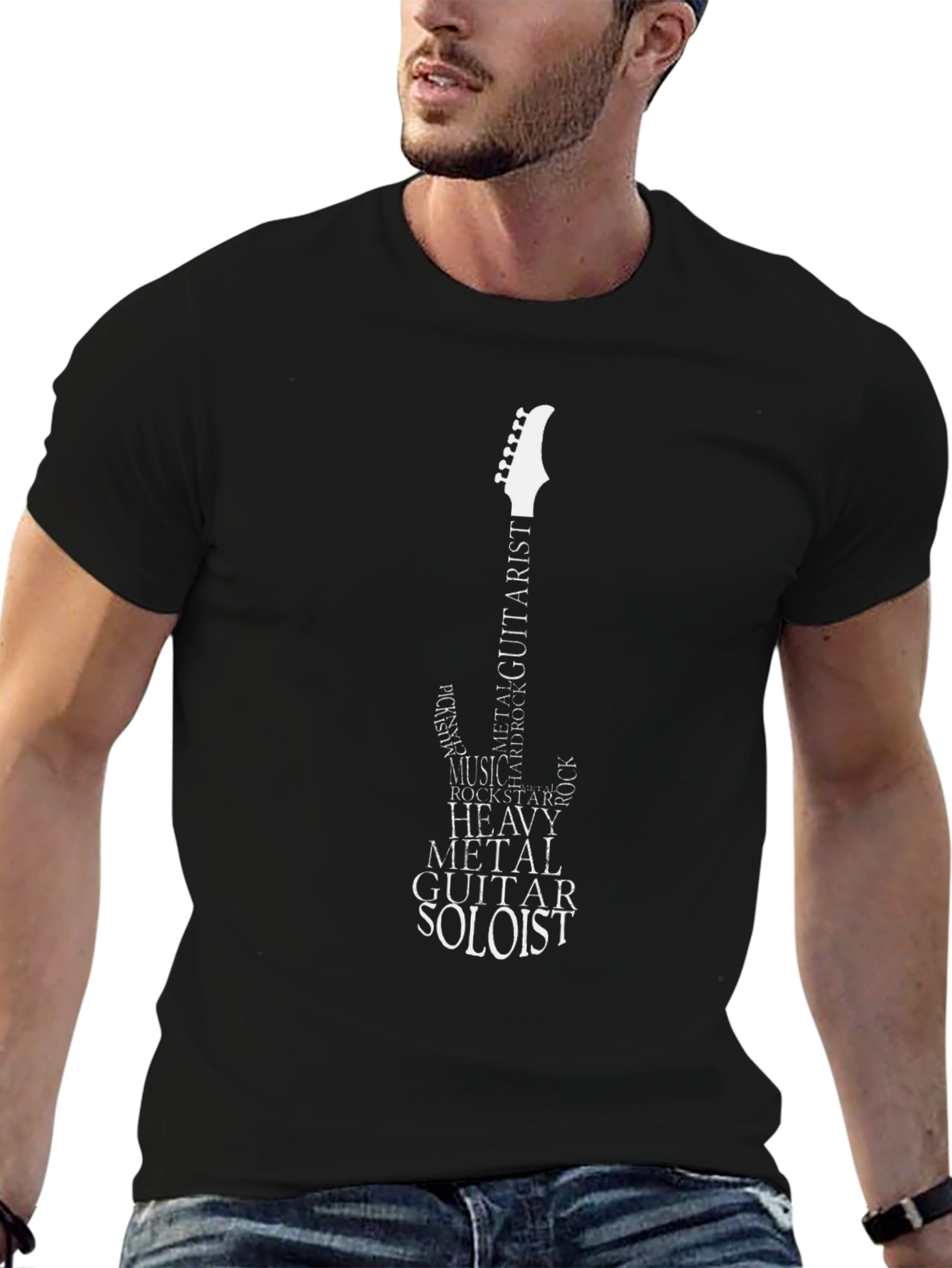 Guitarist Word Art Black T-Shirt