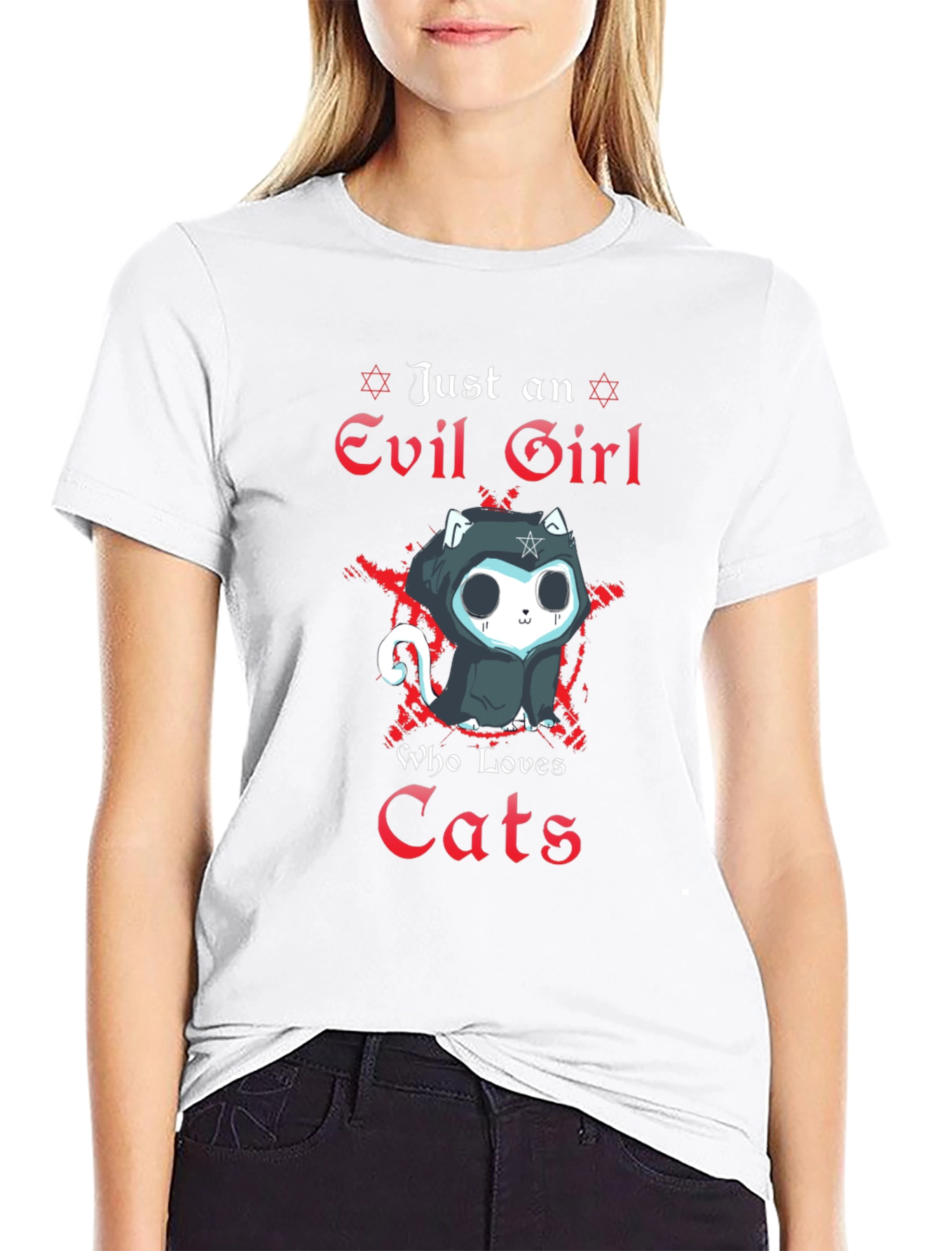 Evil Girl Loves Cats T-Shirt - Gothic Funny Tee