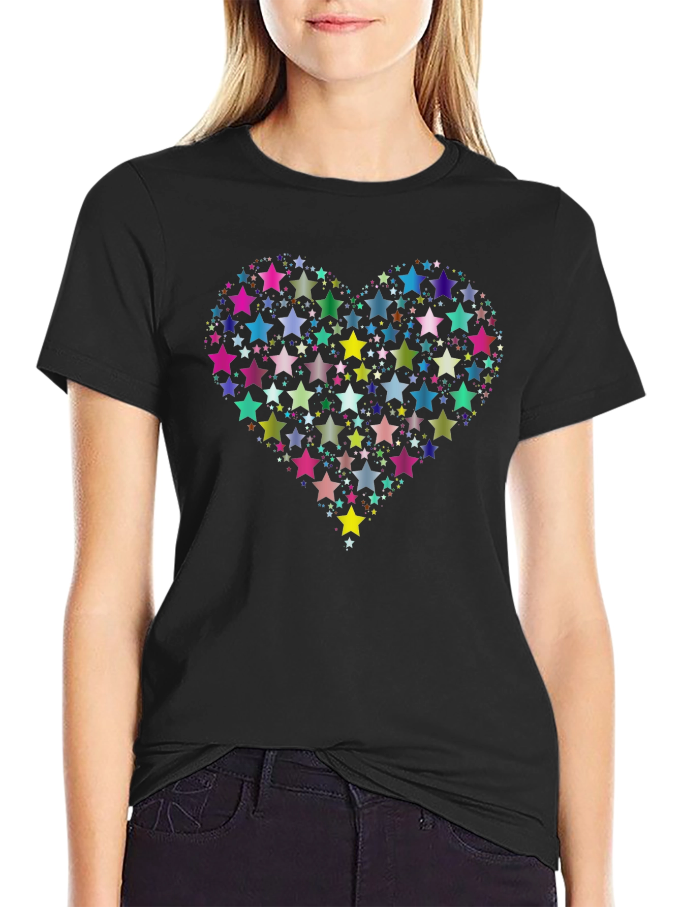 Star Heart Graphic Black T-Shirt