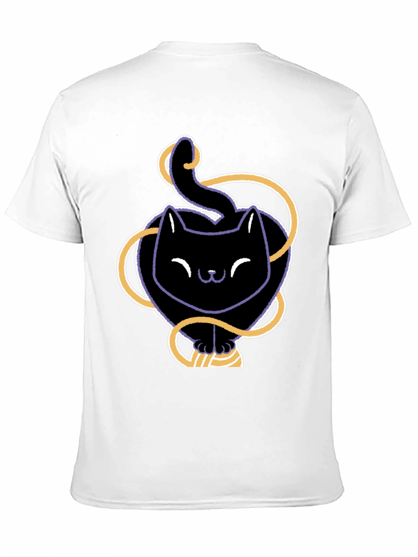 Cute Black Cat T-Shirt with Yarn Design
