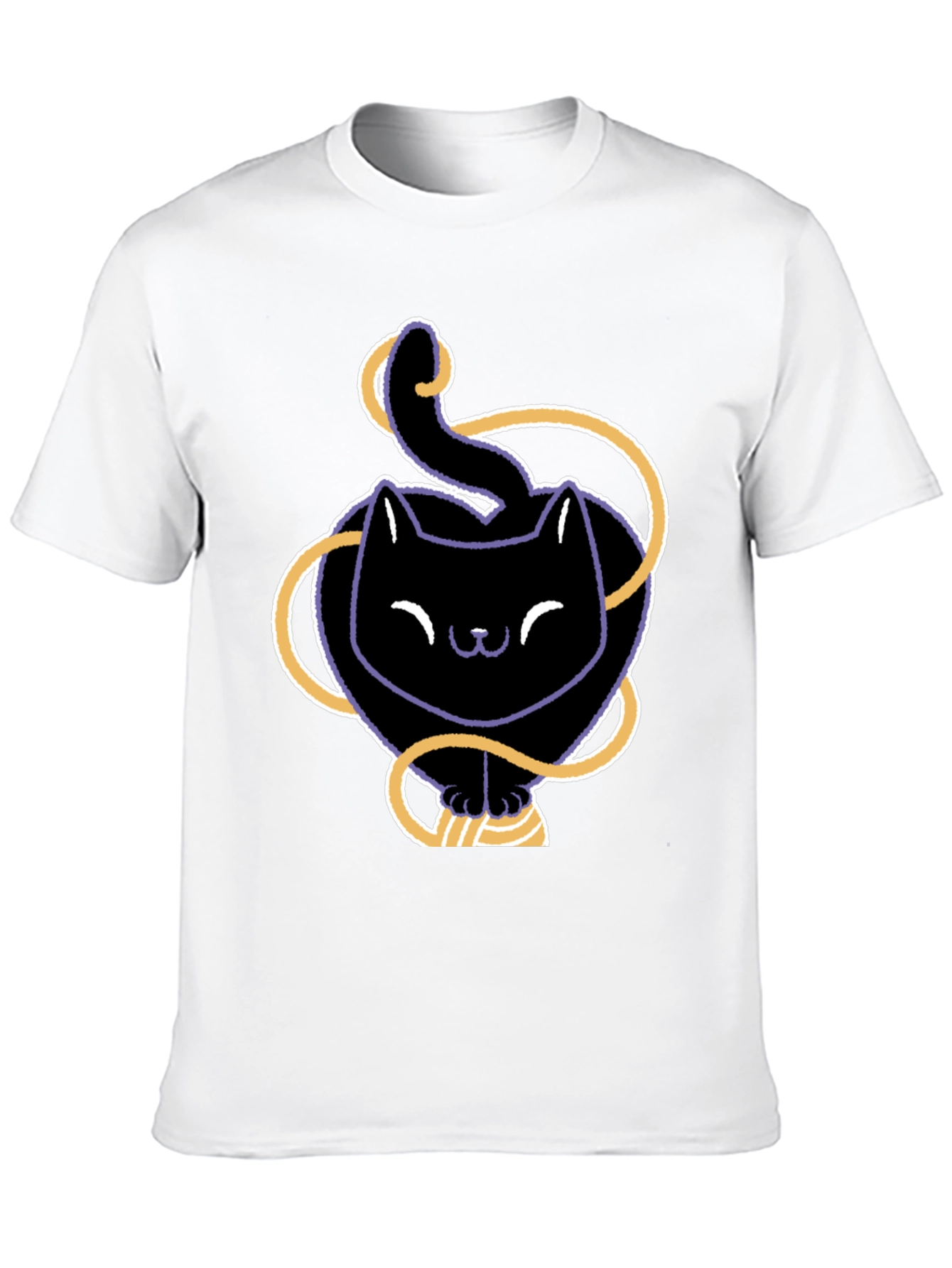 Cute Black Cat T-Shirt with Yarn Design
