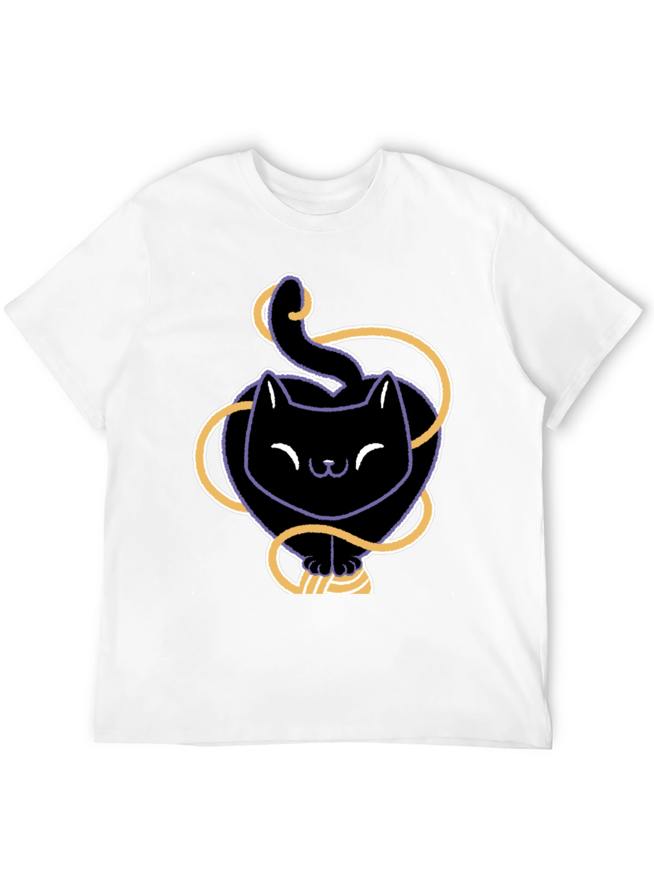 Cute Black Cat T-Shirt with Yarn Design