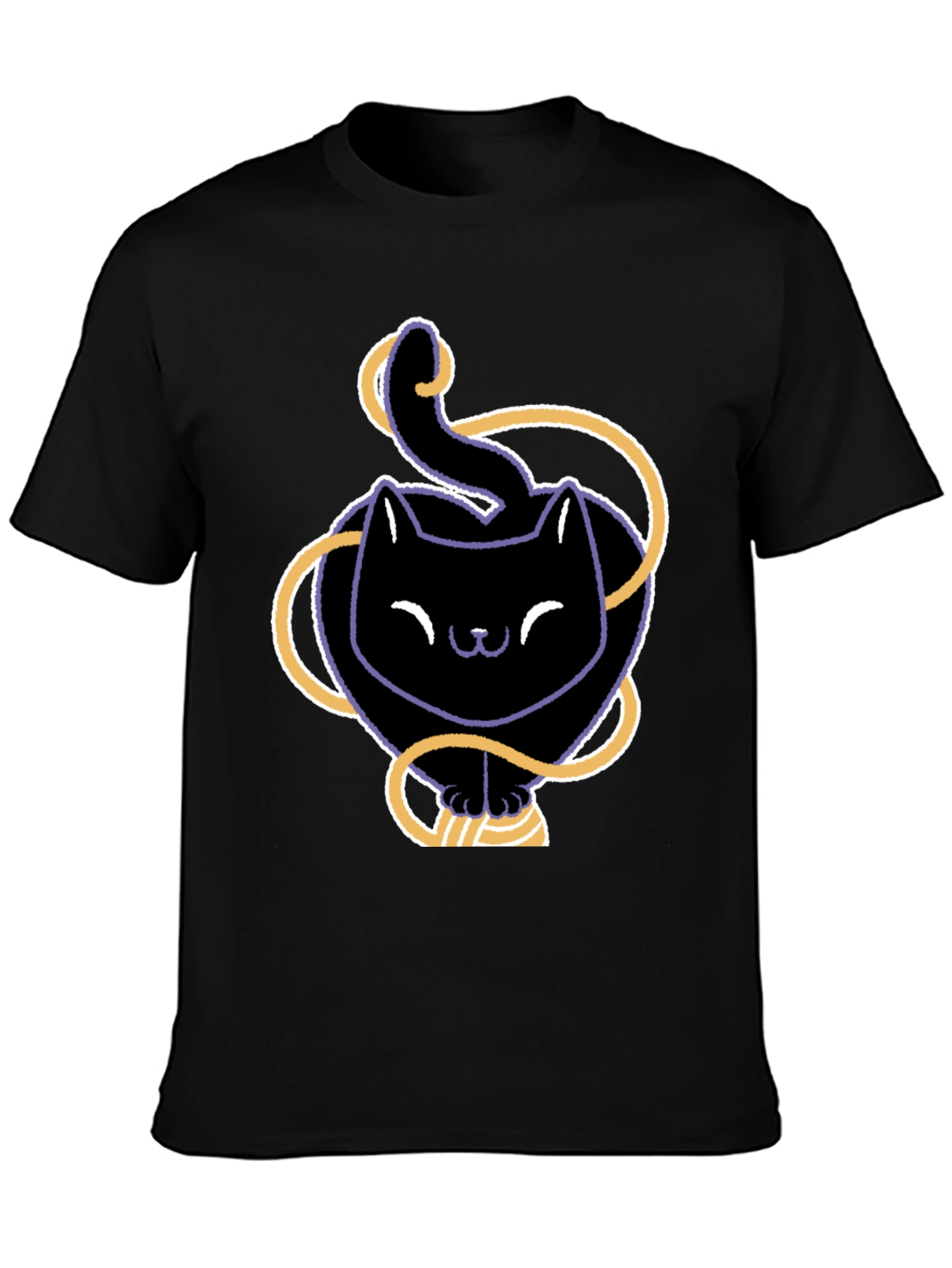 Cute Black Cat T-Shirt with Yarn Design