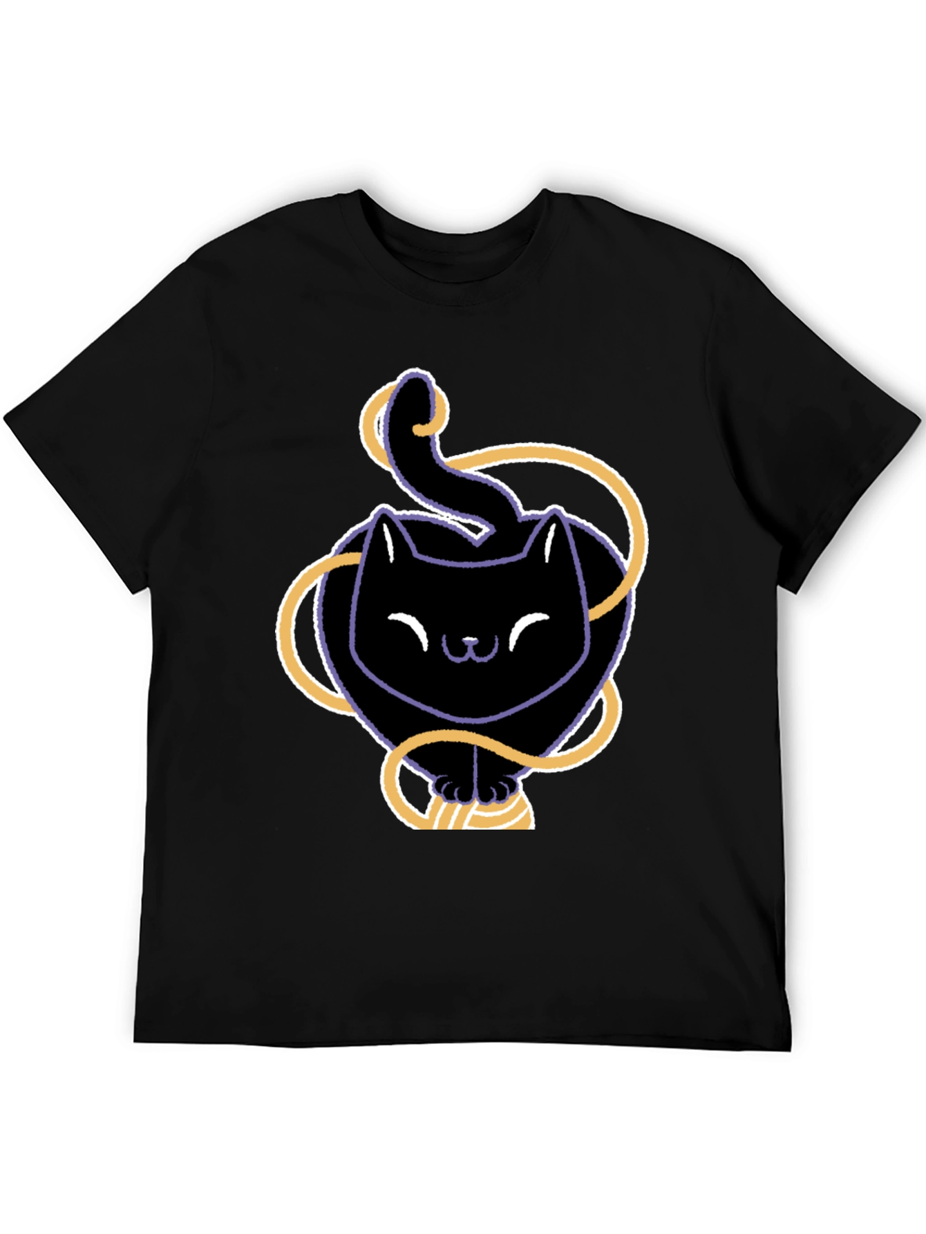 Cute Black Cat T-Shirt with Yarn Design