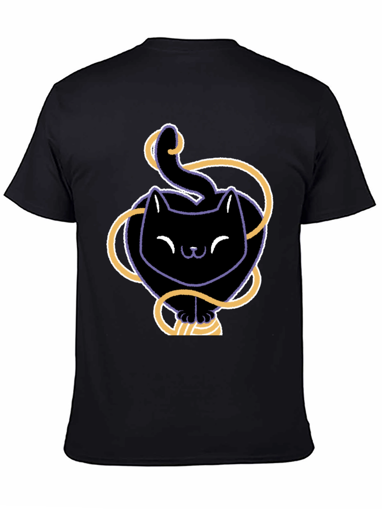 Cute Black Cat T-Shirt with Yarn Design