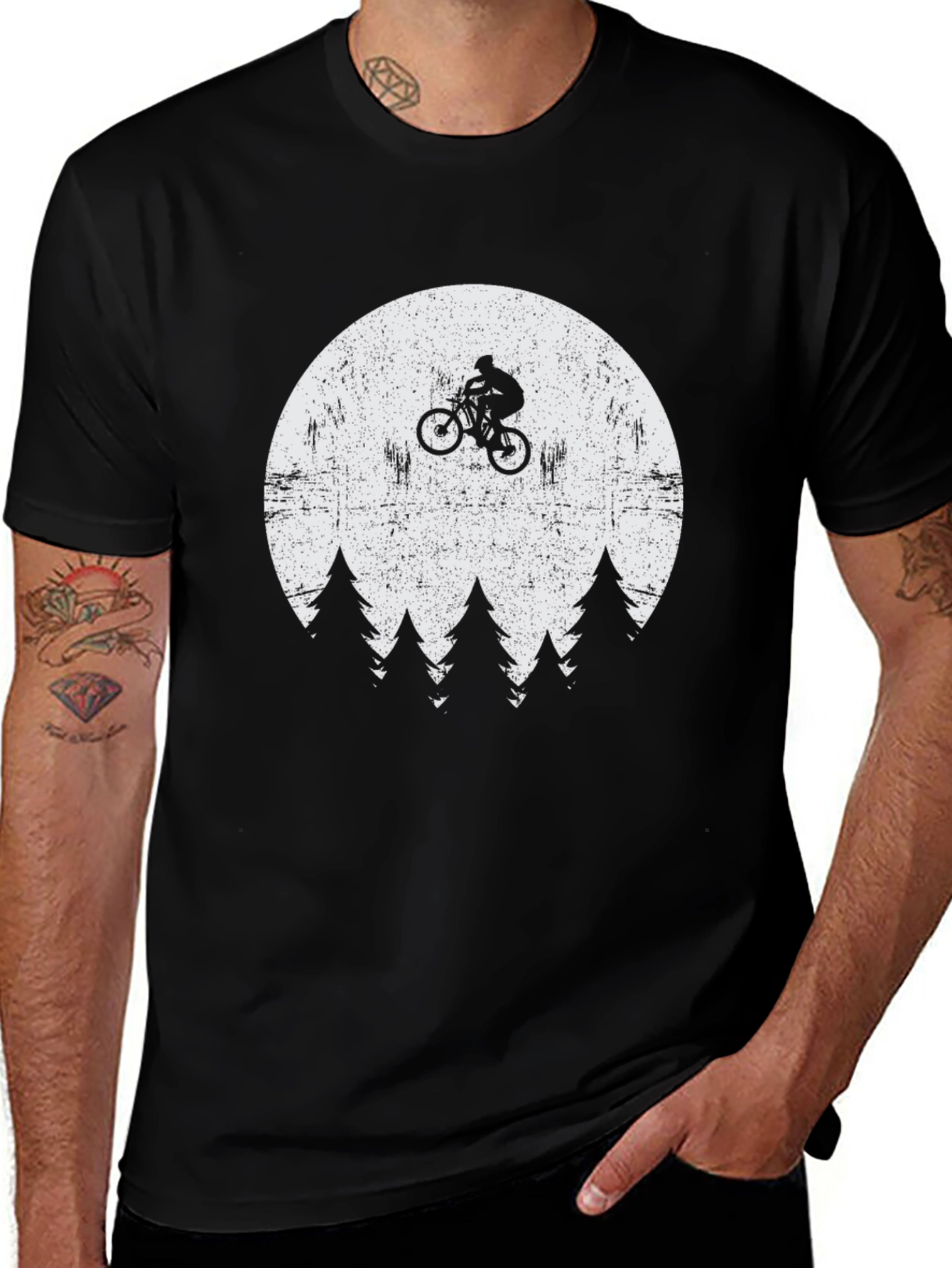 Mountain Biker Moon Graphic T-Shirt