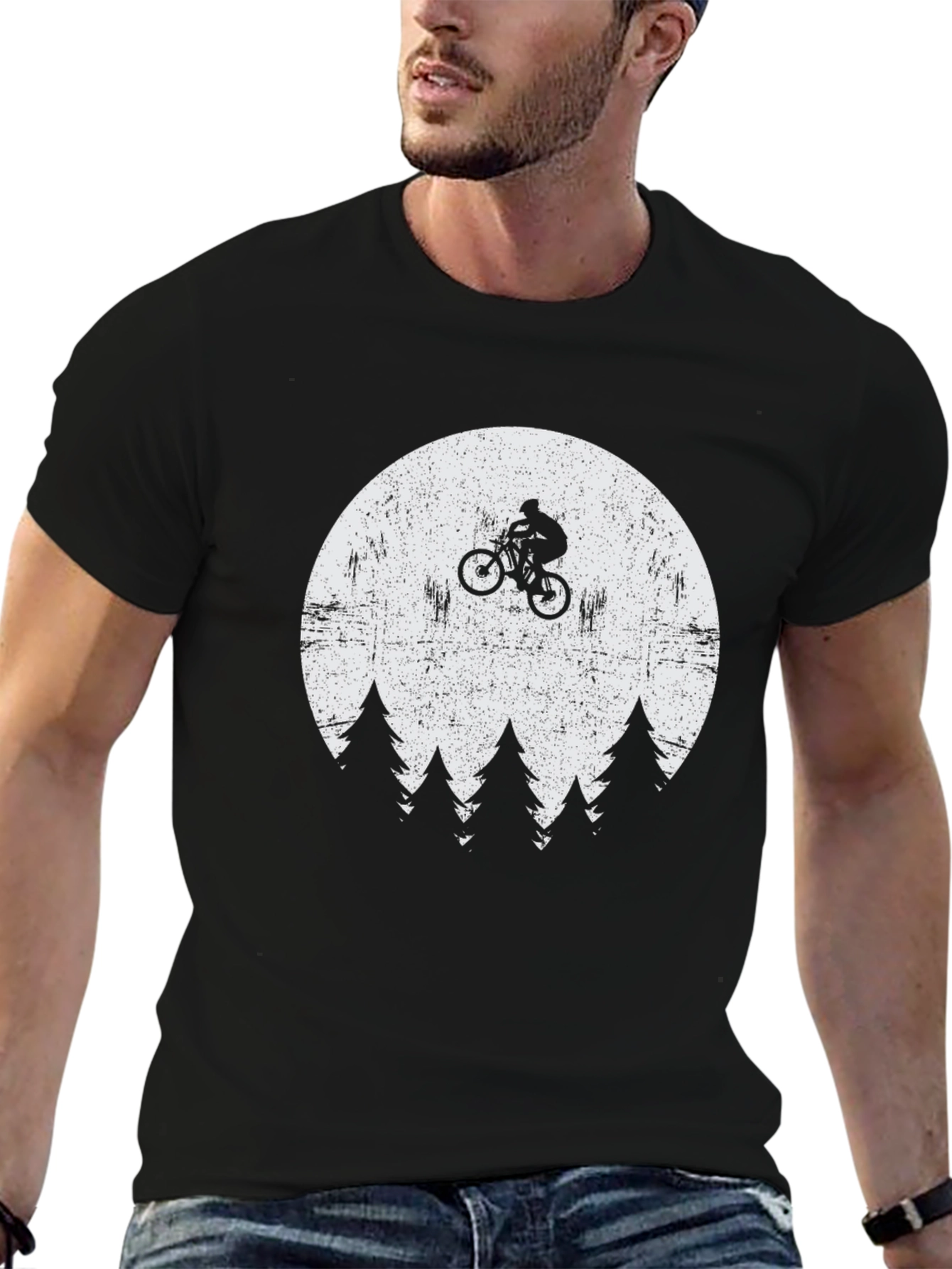 Mountain Biker Moon Graphic T-Shirt