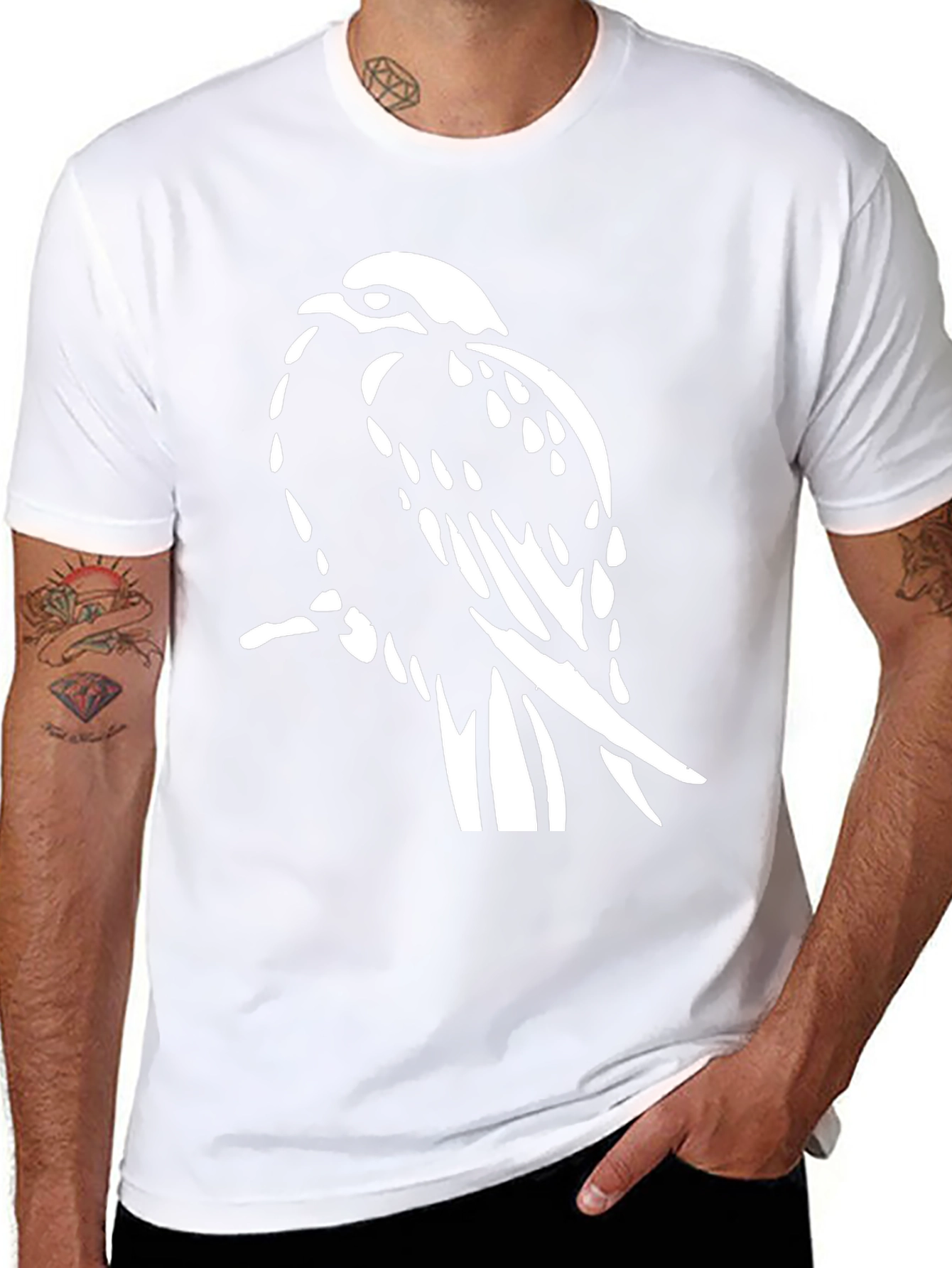 Black T-Shirt with White Hawk Graphic