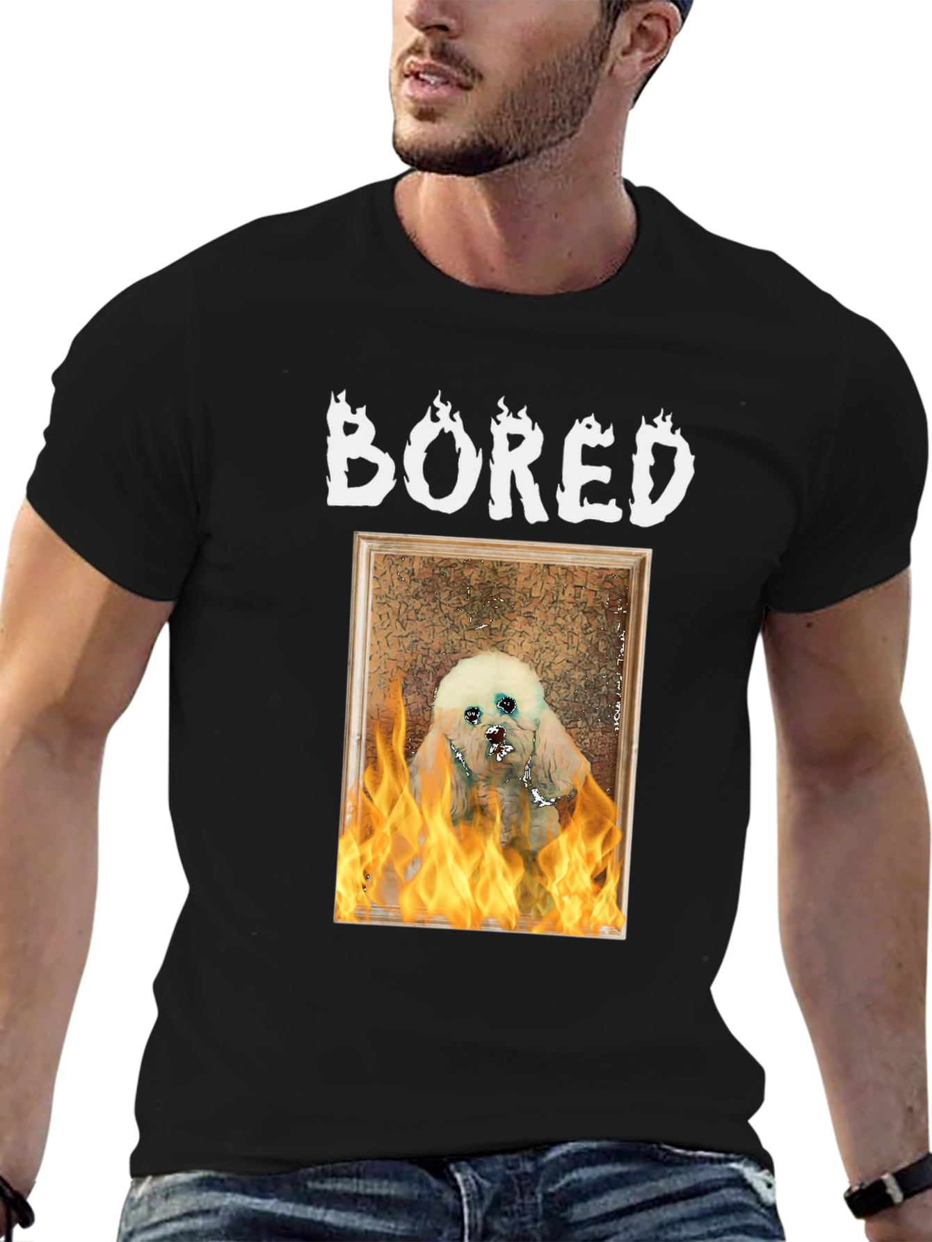 Bored Dog On Fire Graphic T-Shirt
