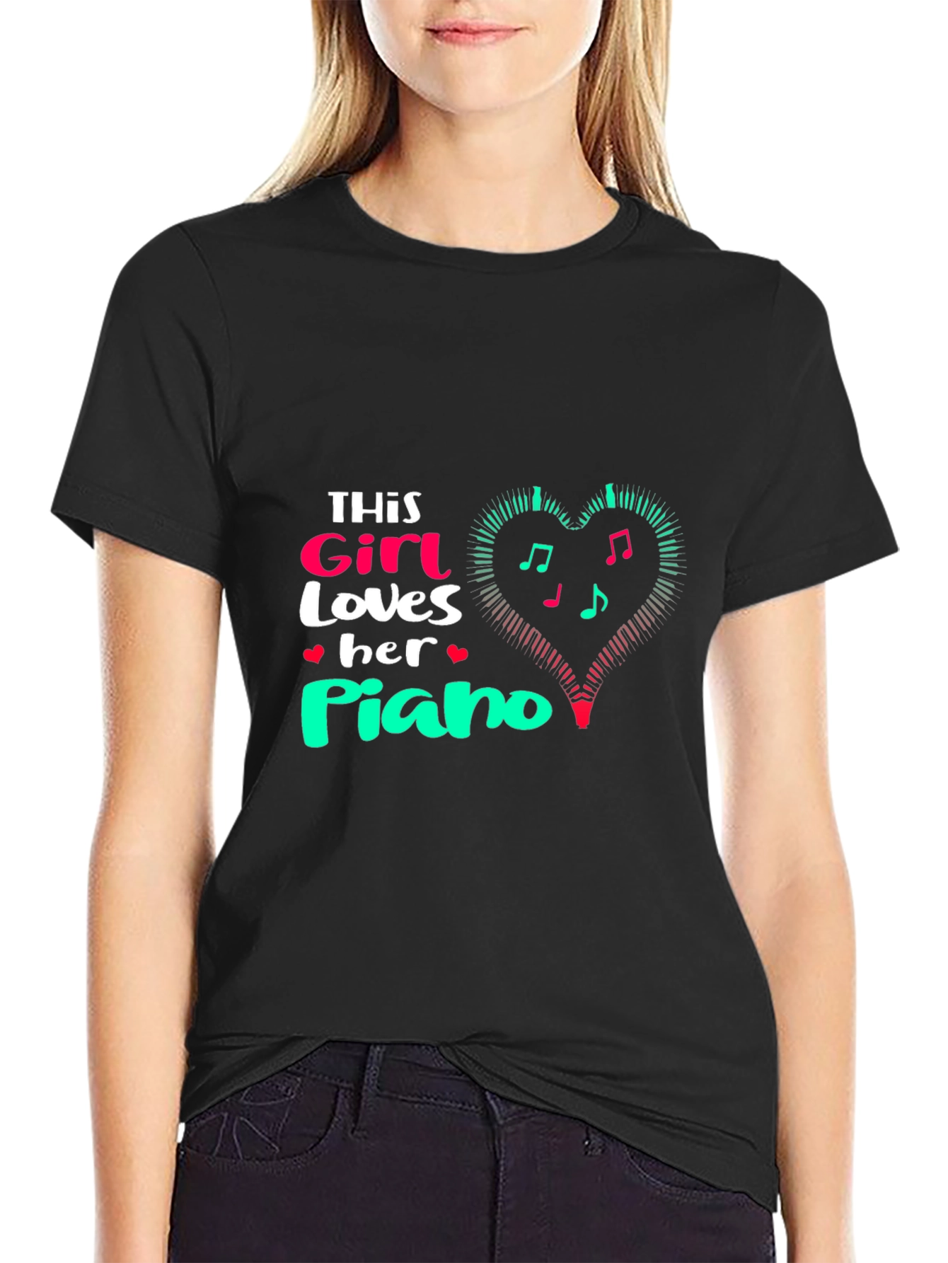 This Girl Loves Her Piano Black T-Shirt