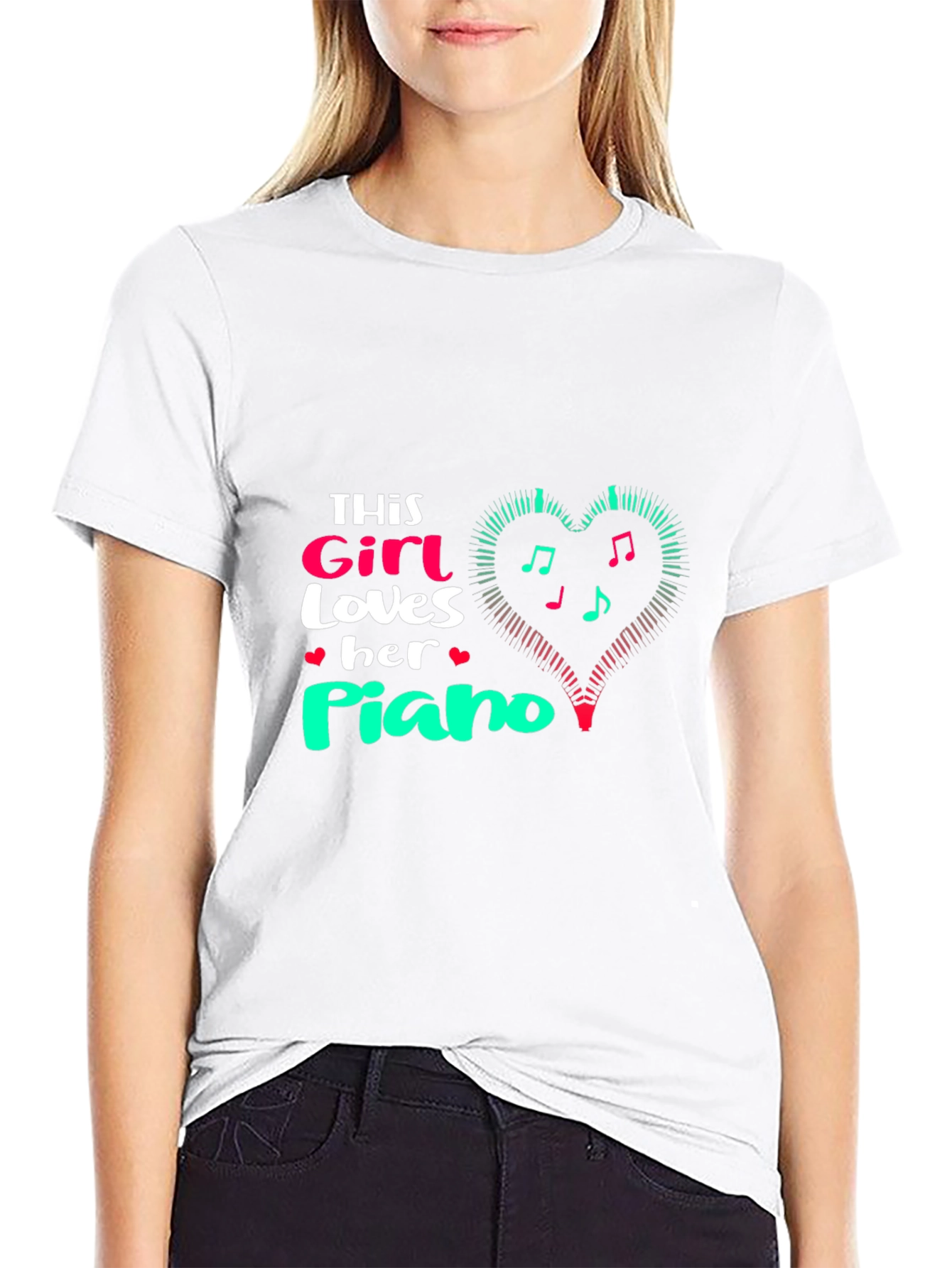 This Girl Loves Her Piano Black T-Shirt