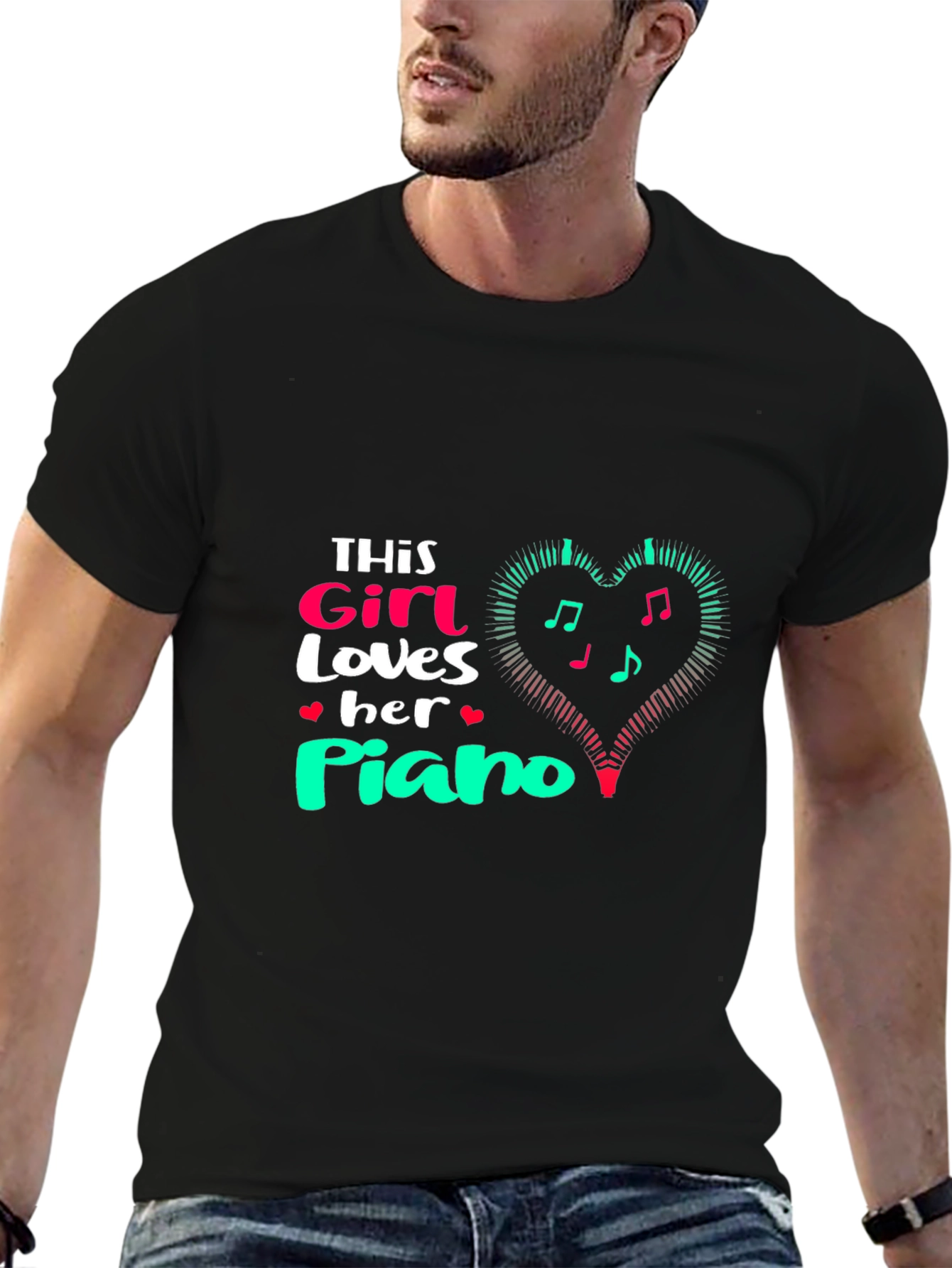 This Girl Loves Her Piano Black T-Shirt