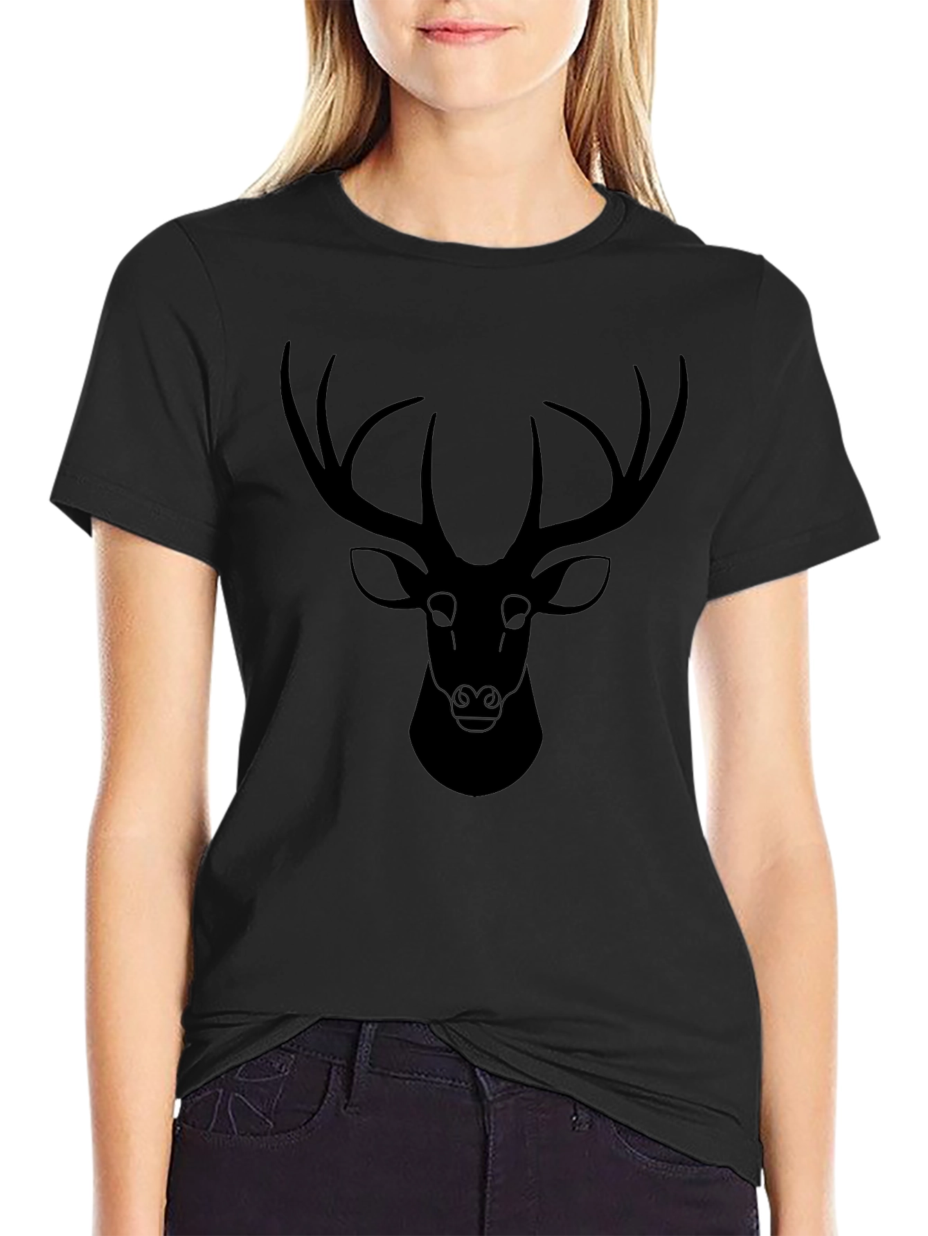 Mens Black T-Shirt with Deer Graphic