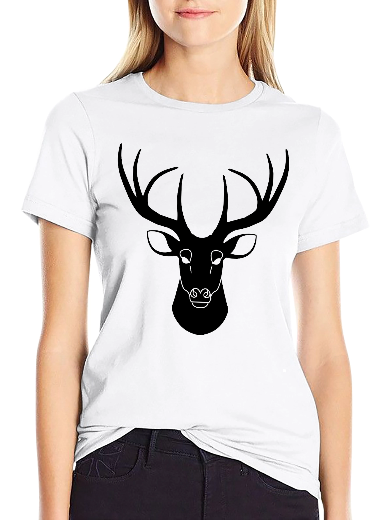 Mens Black T-Shirt with Deer Graphic