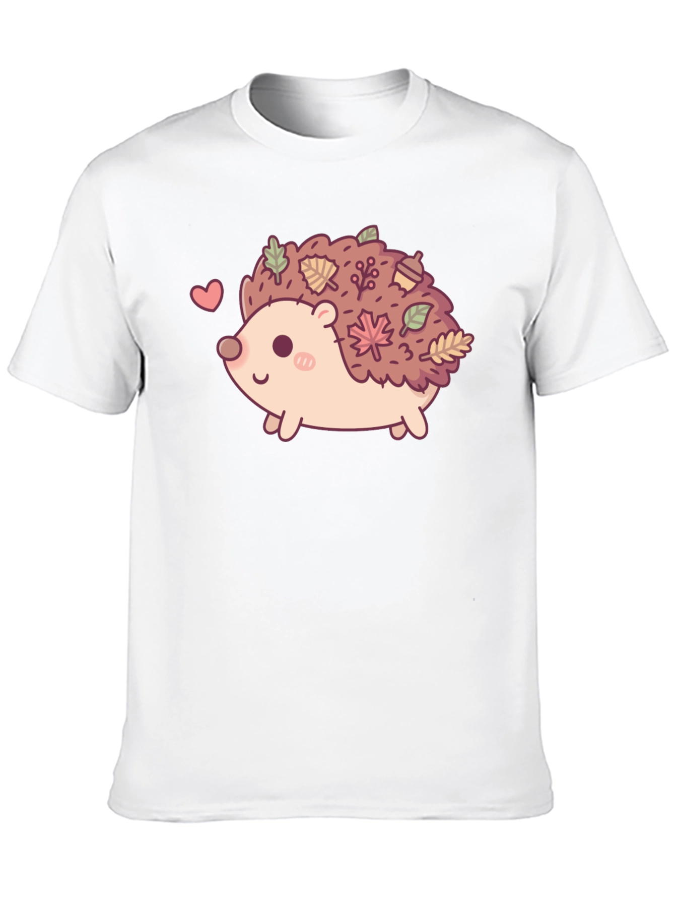 Cute Hedgehog Leaves Graphic Tee - Black