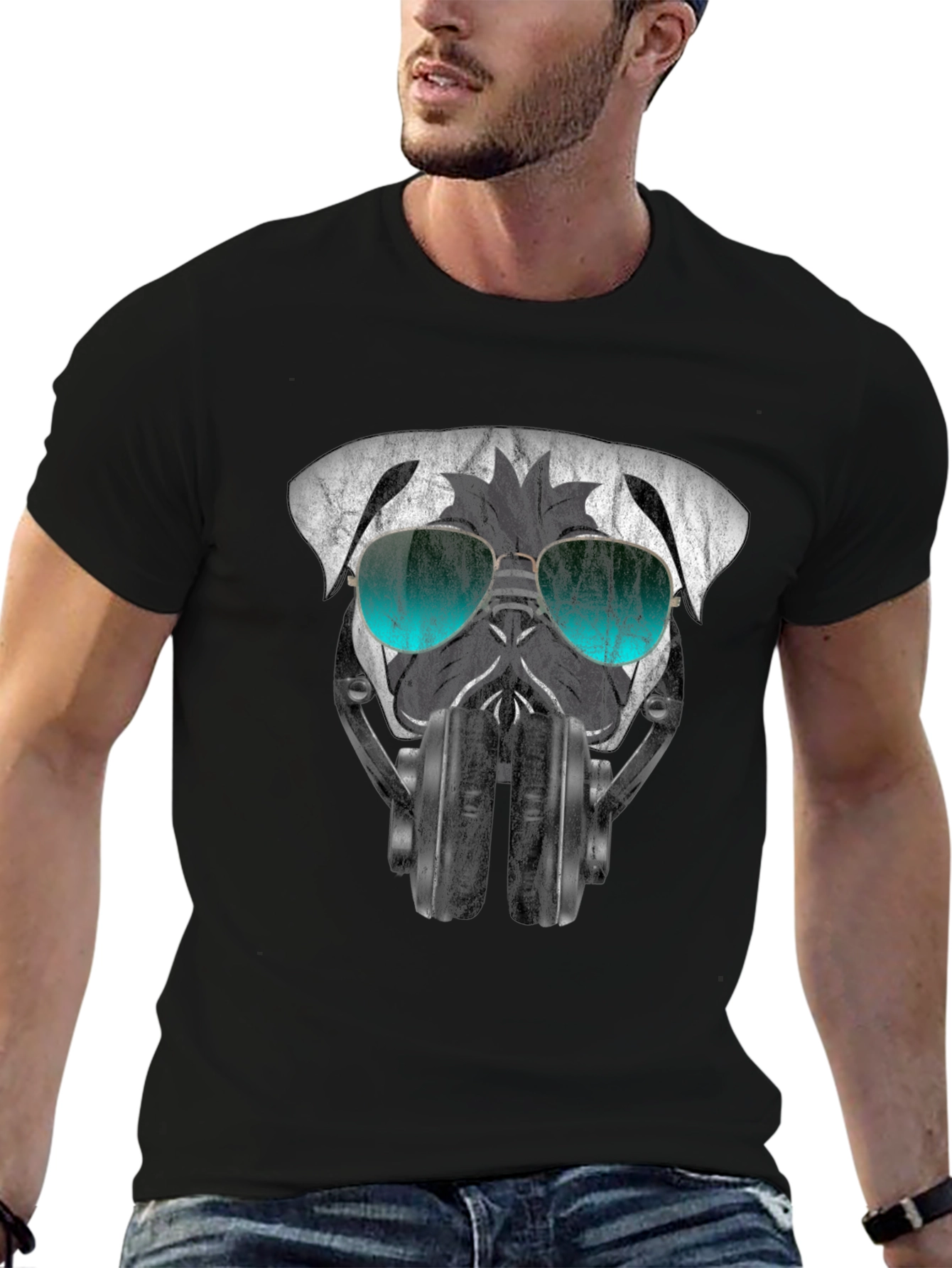 Cool Pug DJ Graphic Tee - Black T-Shirt