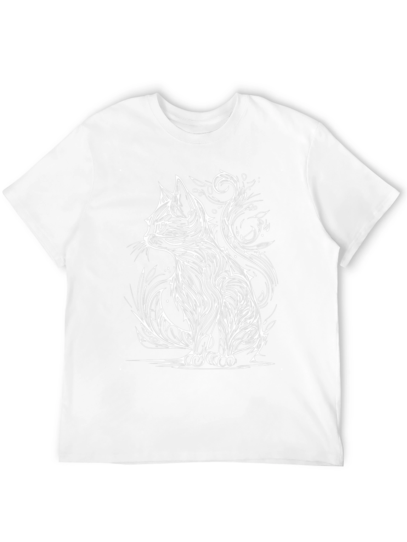 Stylized Cat Graphic Tee - Black
