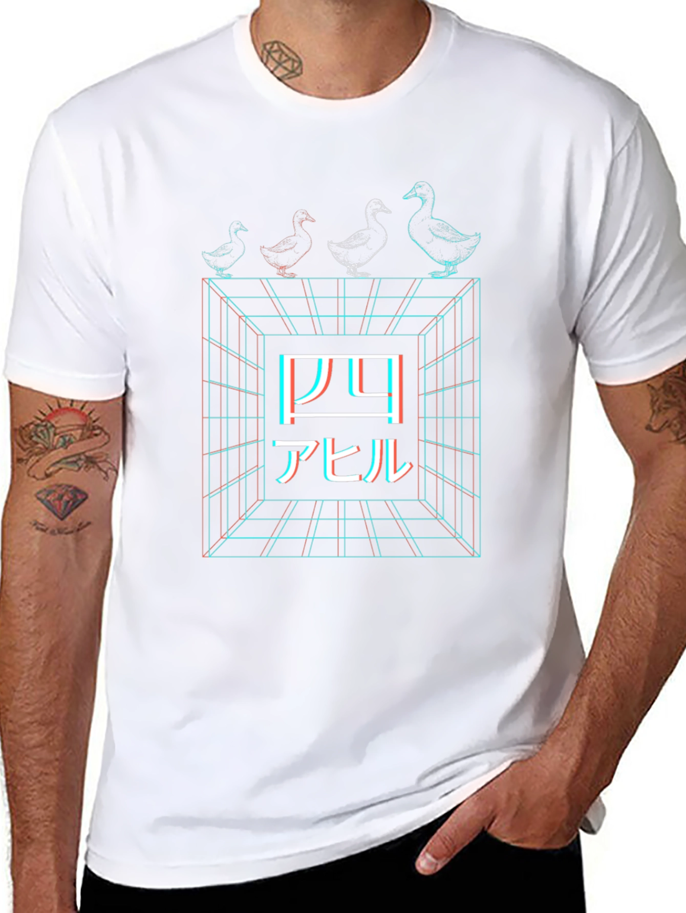 Retro Japanese Four Ducks Black T-Shirt