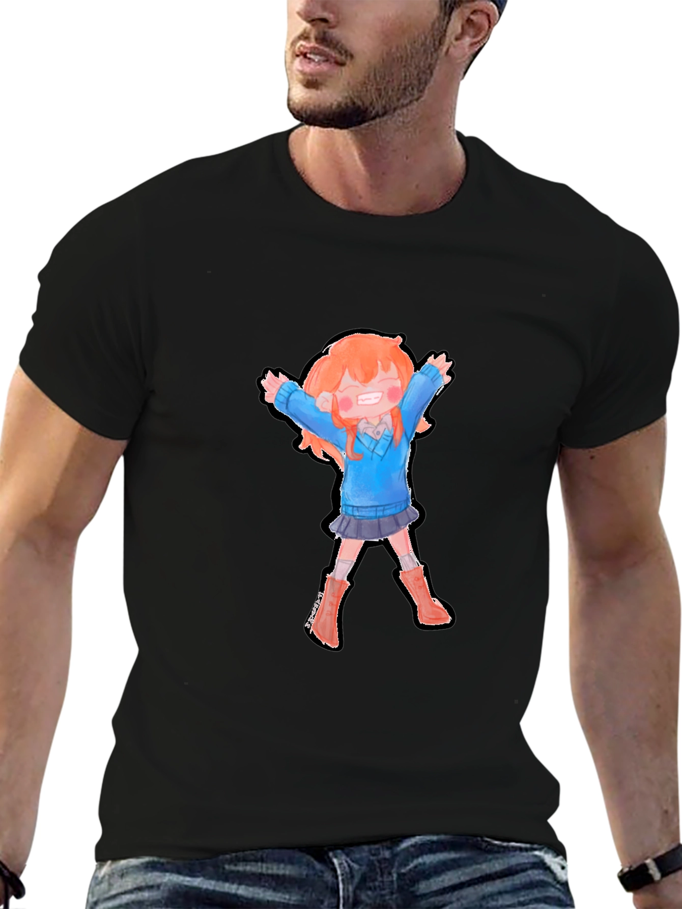 Cartoon Girl Graphic Black T-Shirt