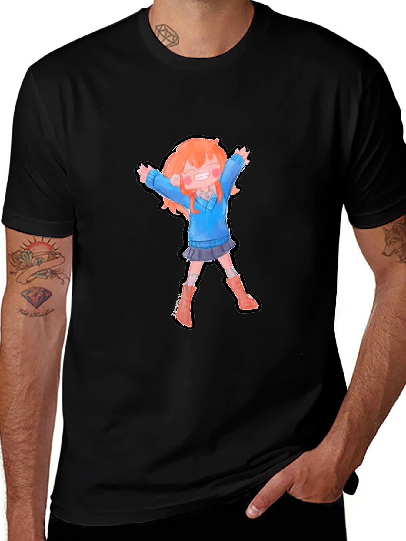 Cartoon Girl Graphic Black T-Shirt