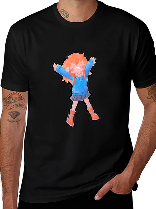 Cartoon Girl Graphic Black T-Shirt