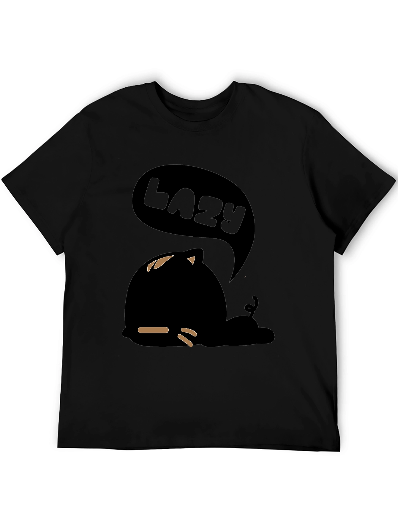 Lazy Cat Graphic Tee - Black Cotton T-Shirt