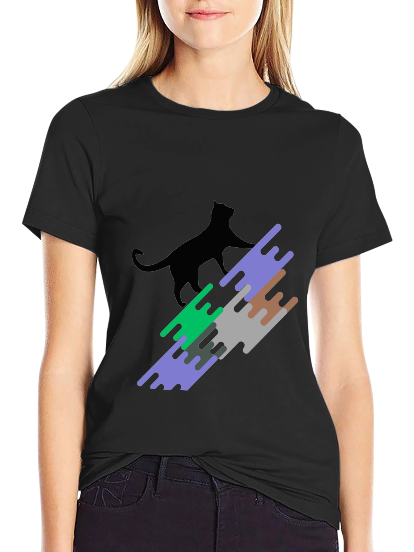 Modern Cat Graphic Tee - Stylish Black T-Shirt