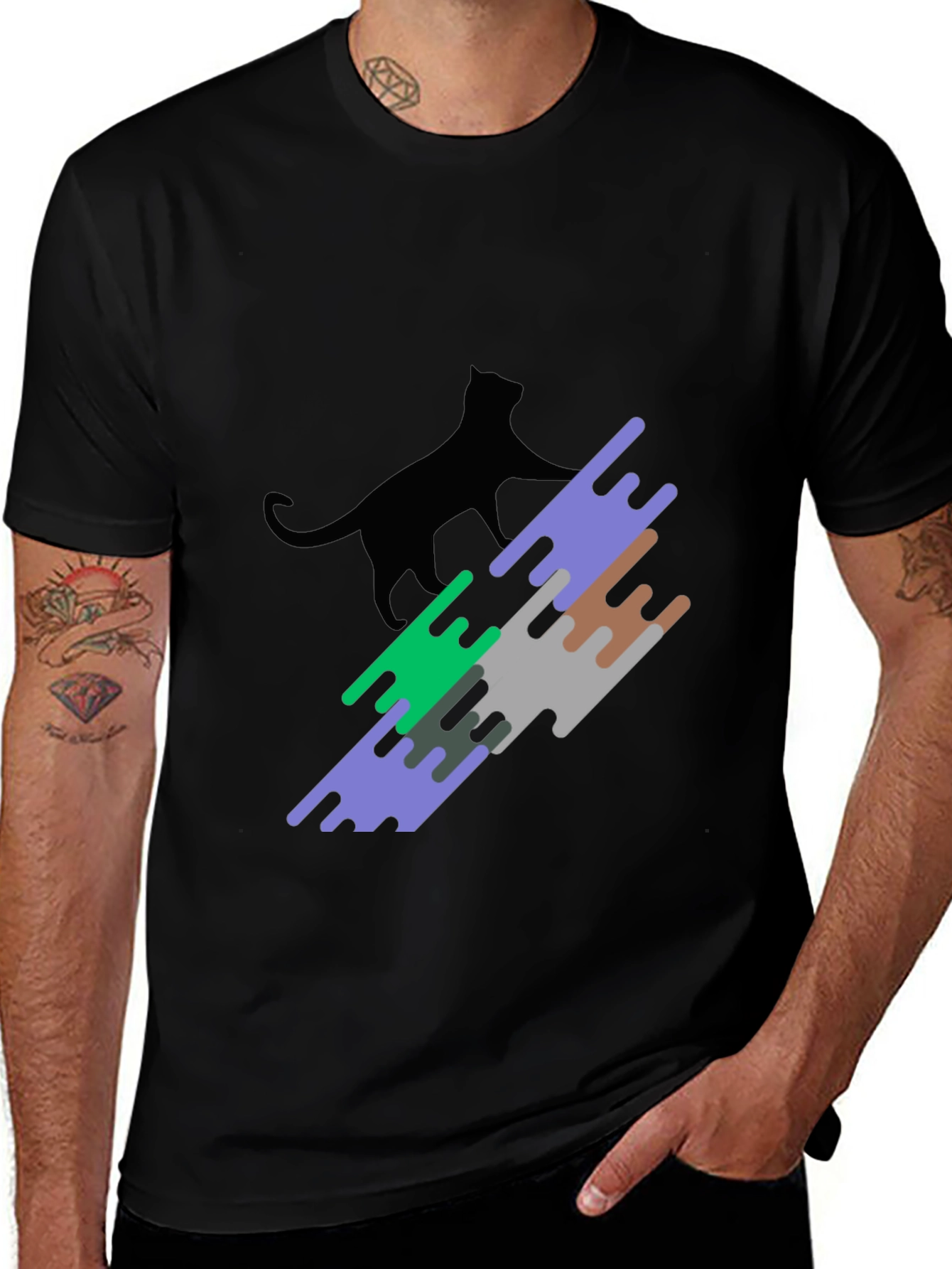 Modern Cat Graphic Tee - Stylish Black T-Shirt