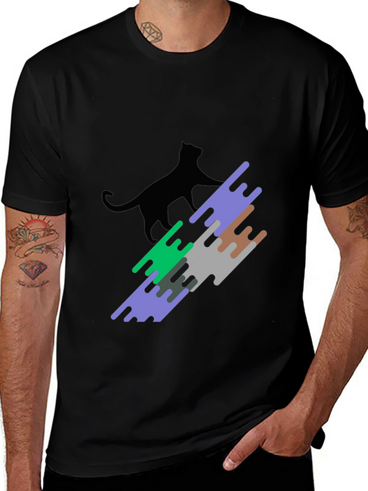 Modern Cat Graphic Tee - Stylish Black T-Shirt