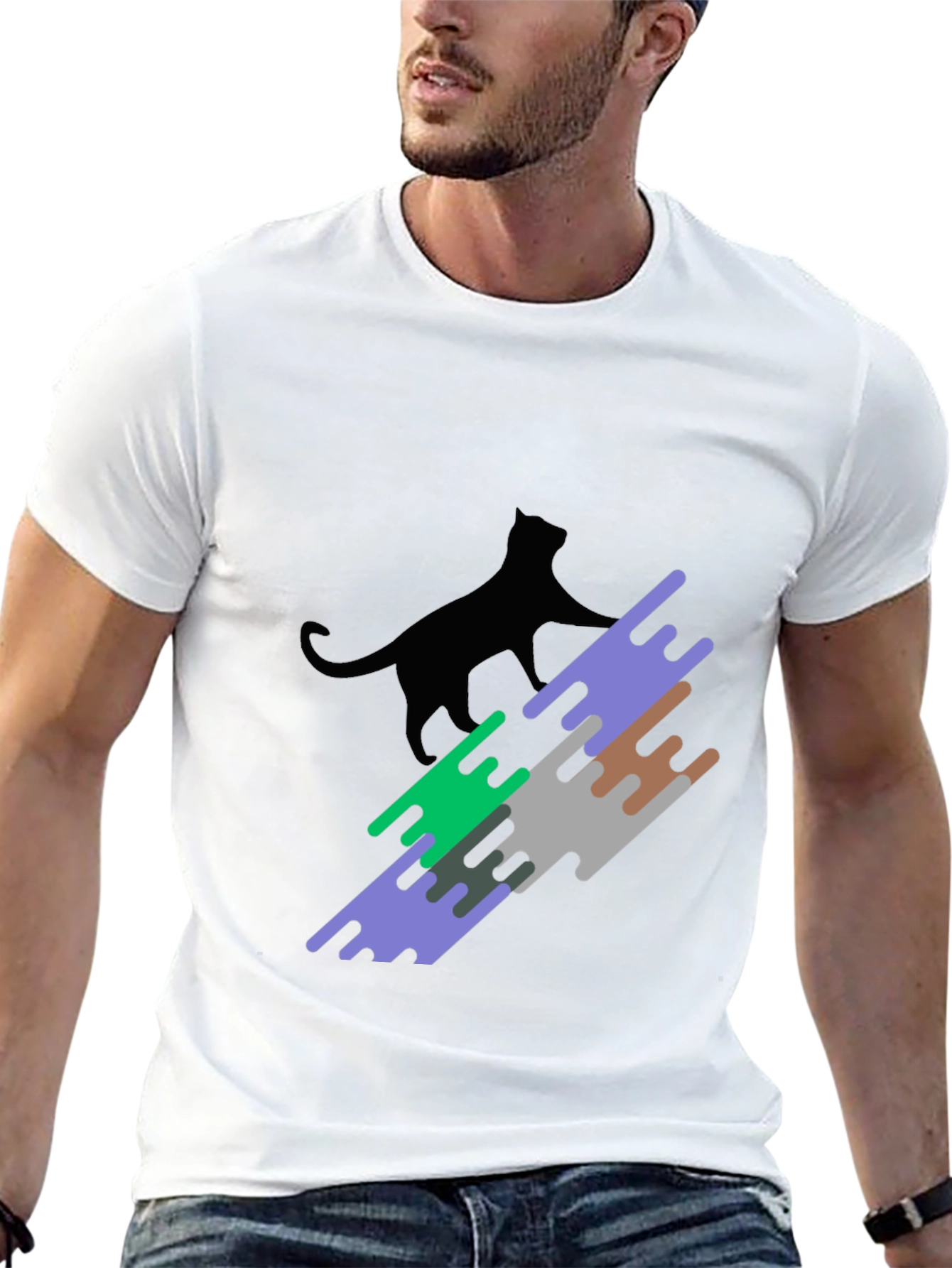 Modern Cat Graphic Tee - Stylish Black T-Shirt