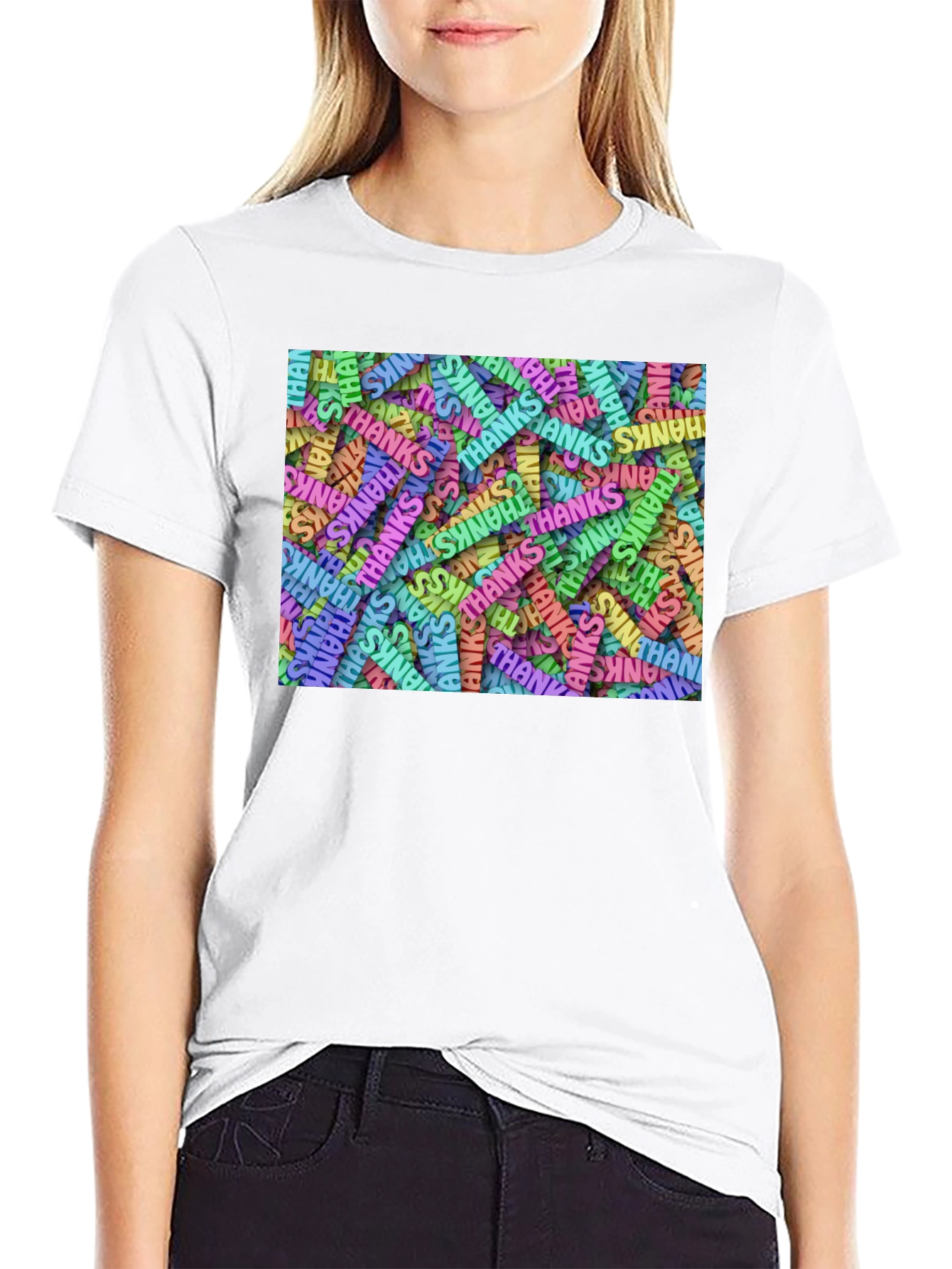 Thanks Pattern Graphic T-Shirt - Black
