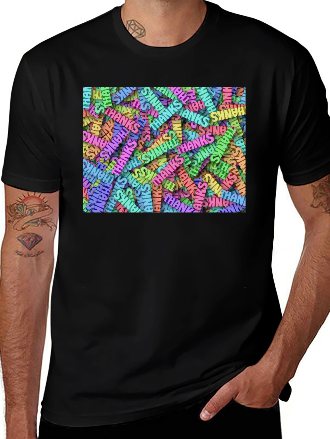Thanks Pattern Graphic T-Shirt - Black