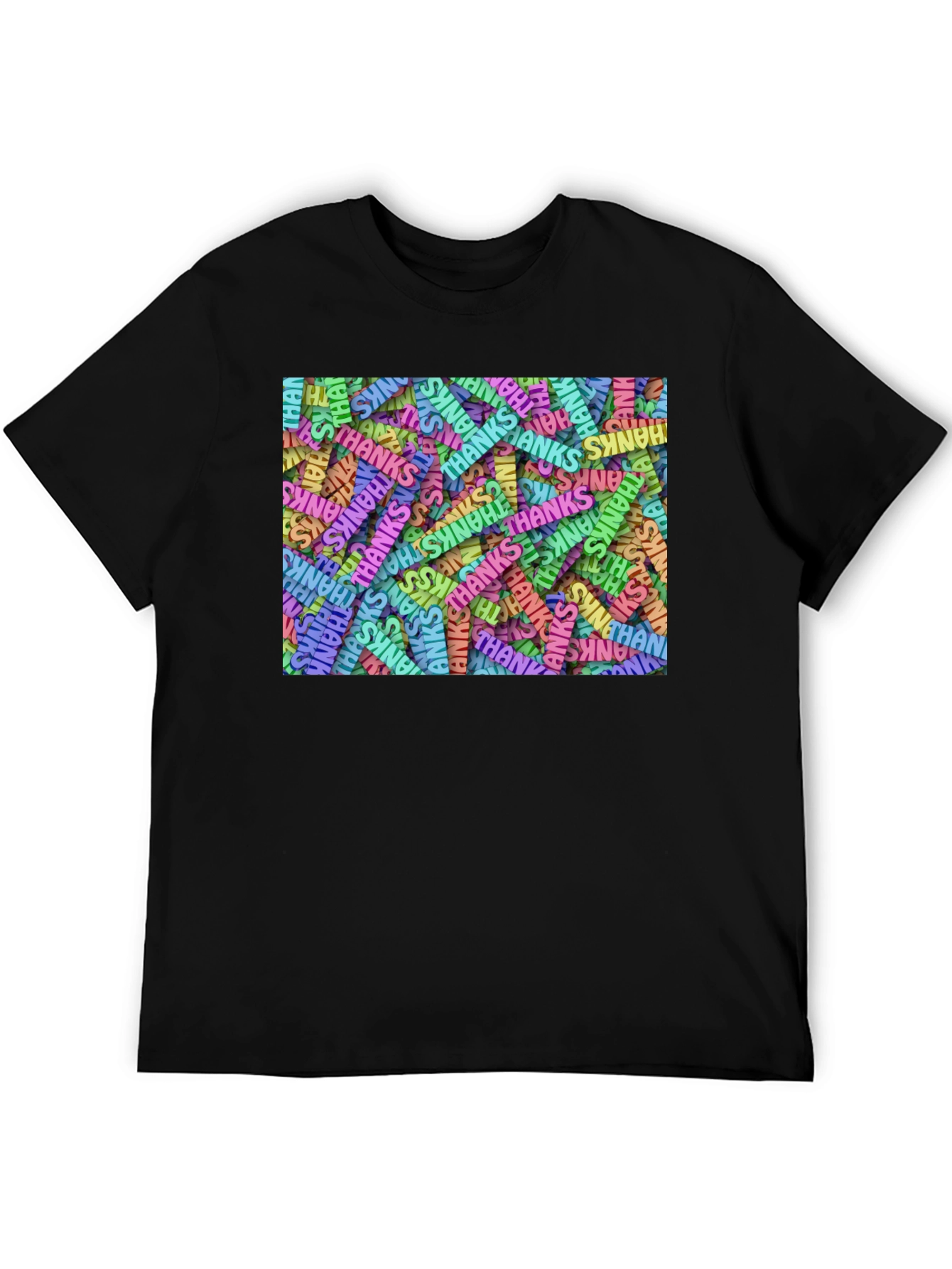 Thanks Pattern Graphic T-Shirt - Black