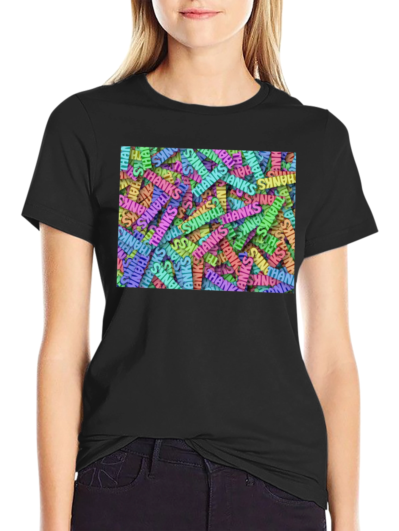 Thanks Pattern Graphic T-Shirt - Black