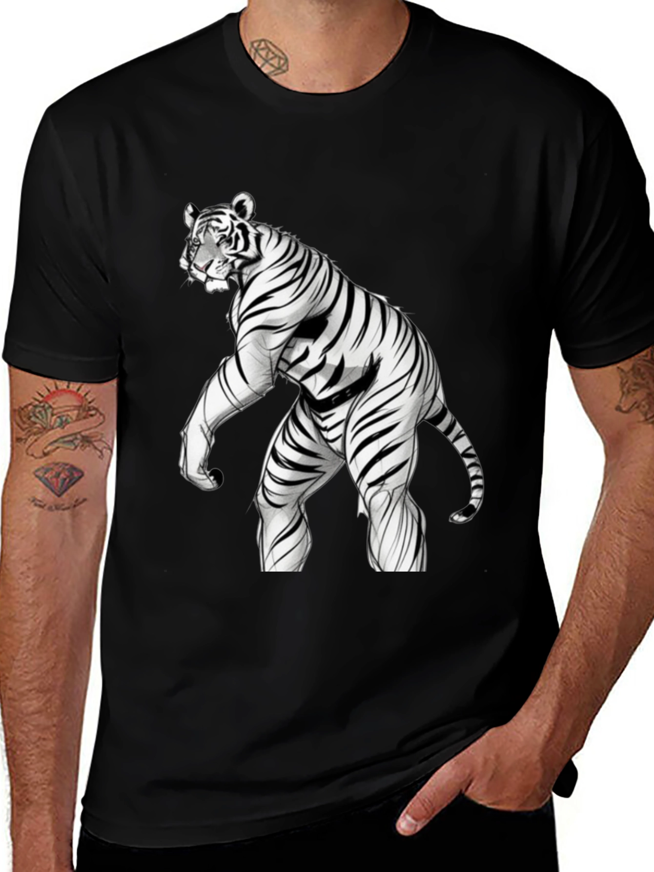 Tiger Man T-Shirt - Fierce Animal Hybrid Design