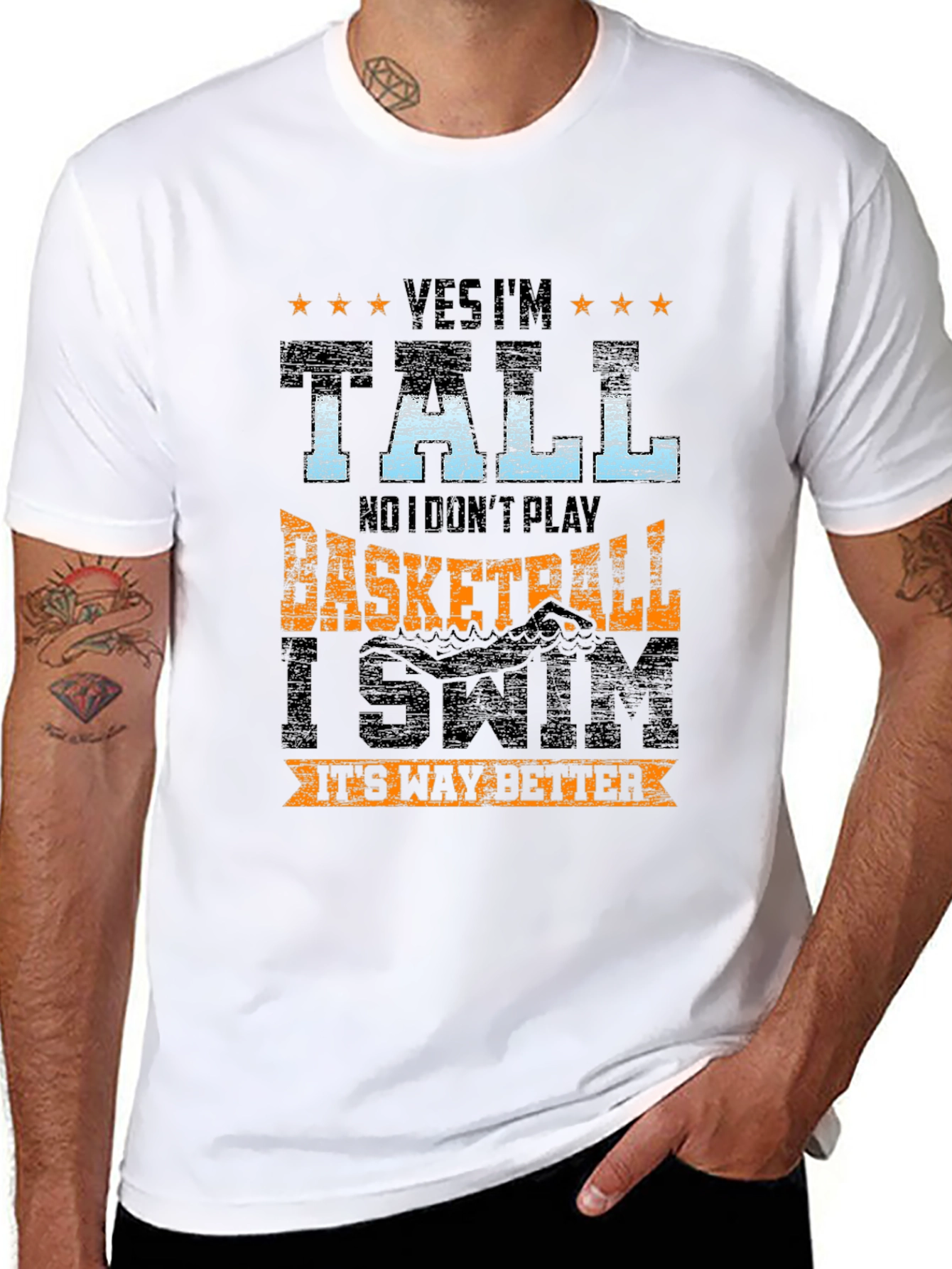 Tall Swimmer Graphic Tee - Novelty T-Shirt