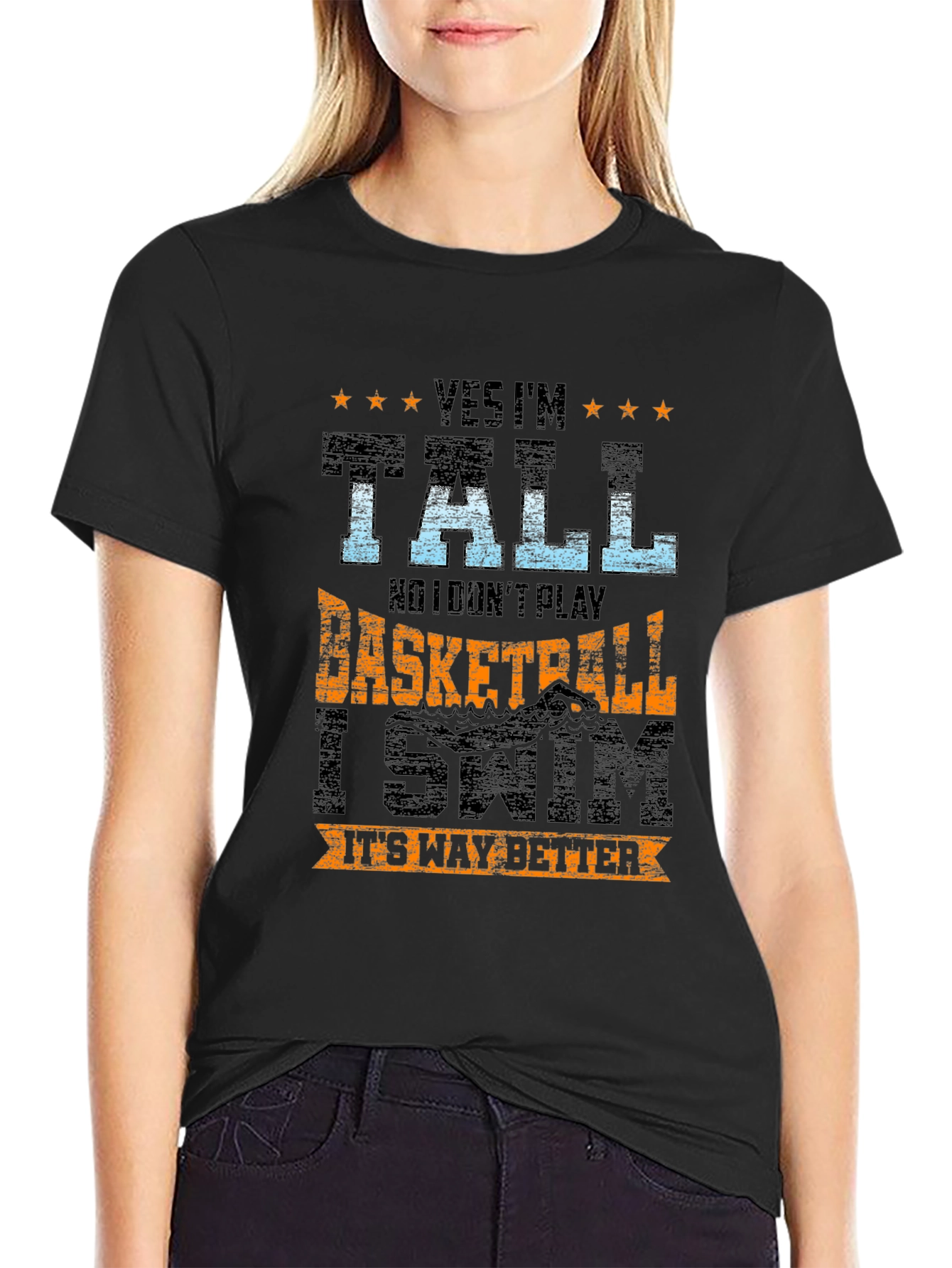 Tall Swimmer Graphic Tee - Novelty T-Shirt