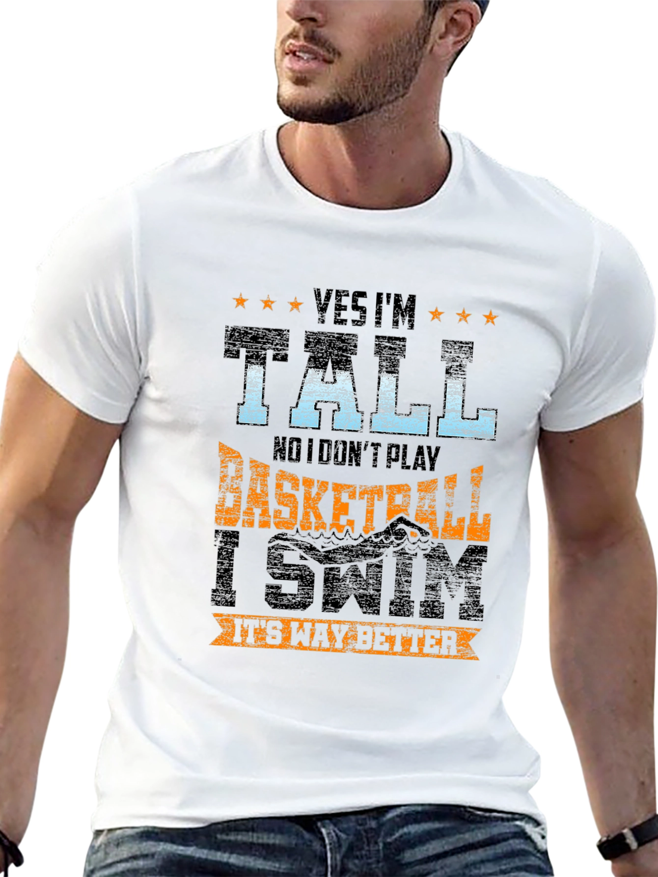 Tall Swimmer Graphic Tee - Novelty T-Shirt