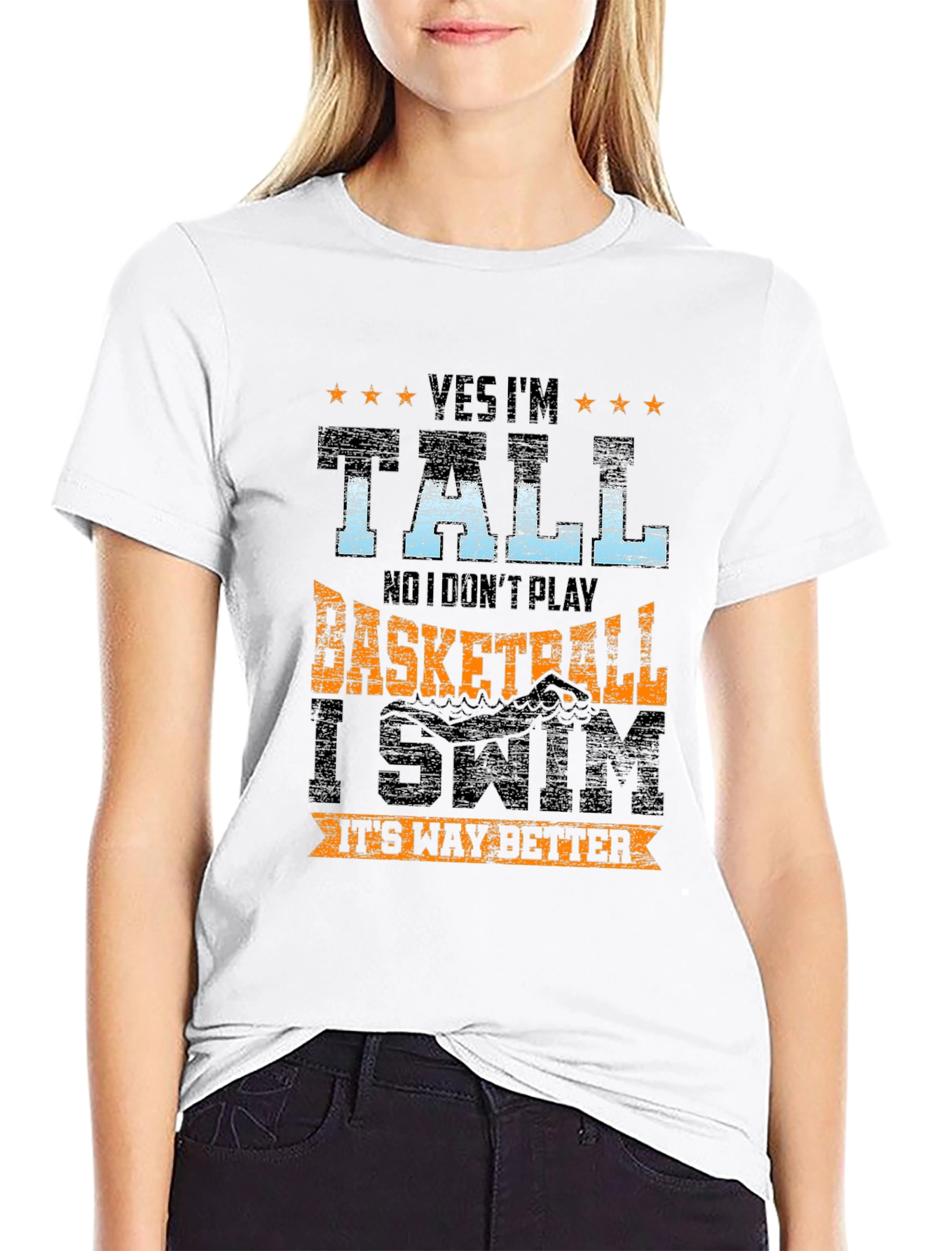 Tall Swimmer Graphic Tee - Novelty T-Shirt