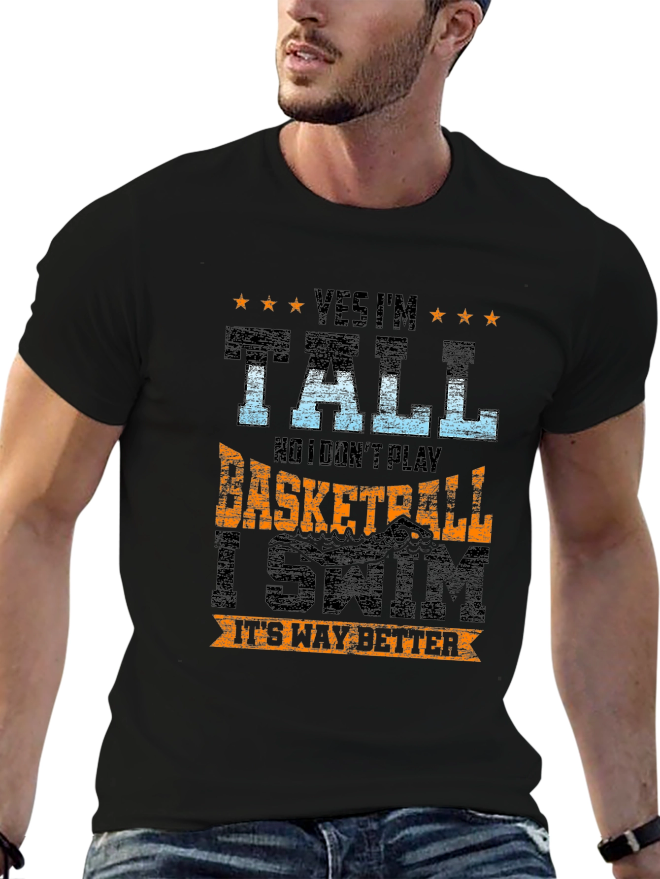 Tall Swimmer Graphic Tee - Novelty T-Shirt
