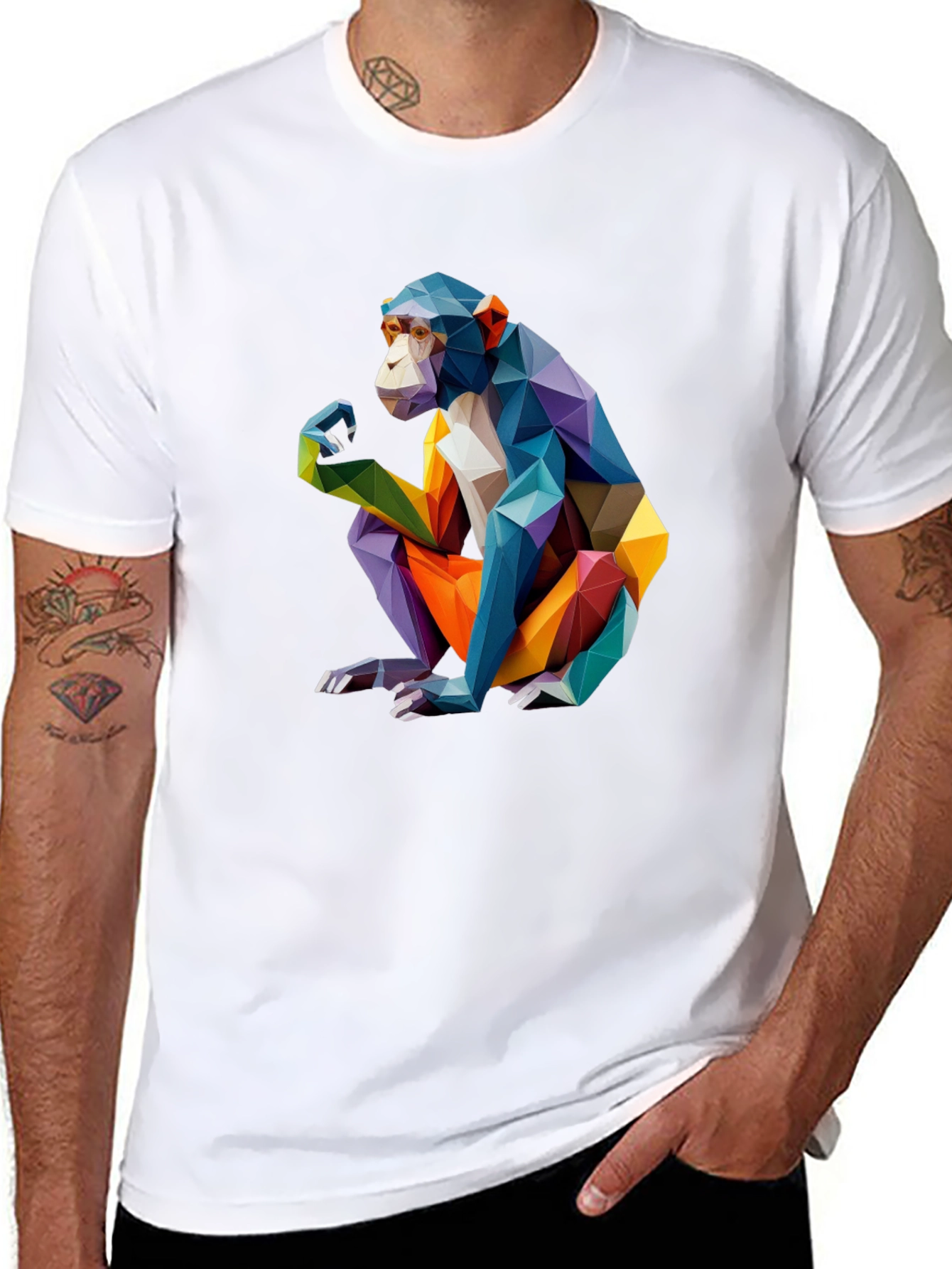 Geometric Monkey Graphic Black T-Shirt