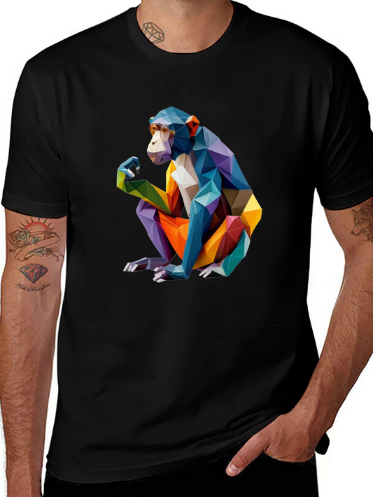 Geometric Monkey Graphic Black T-Shirt