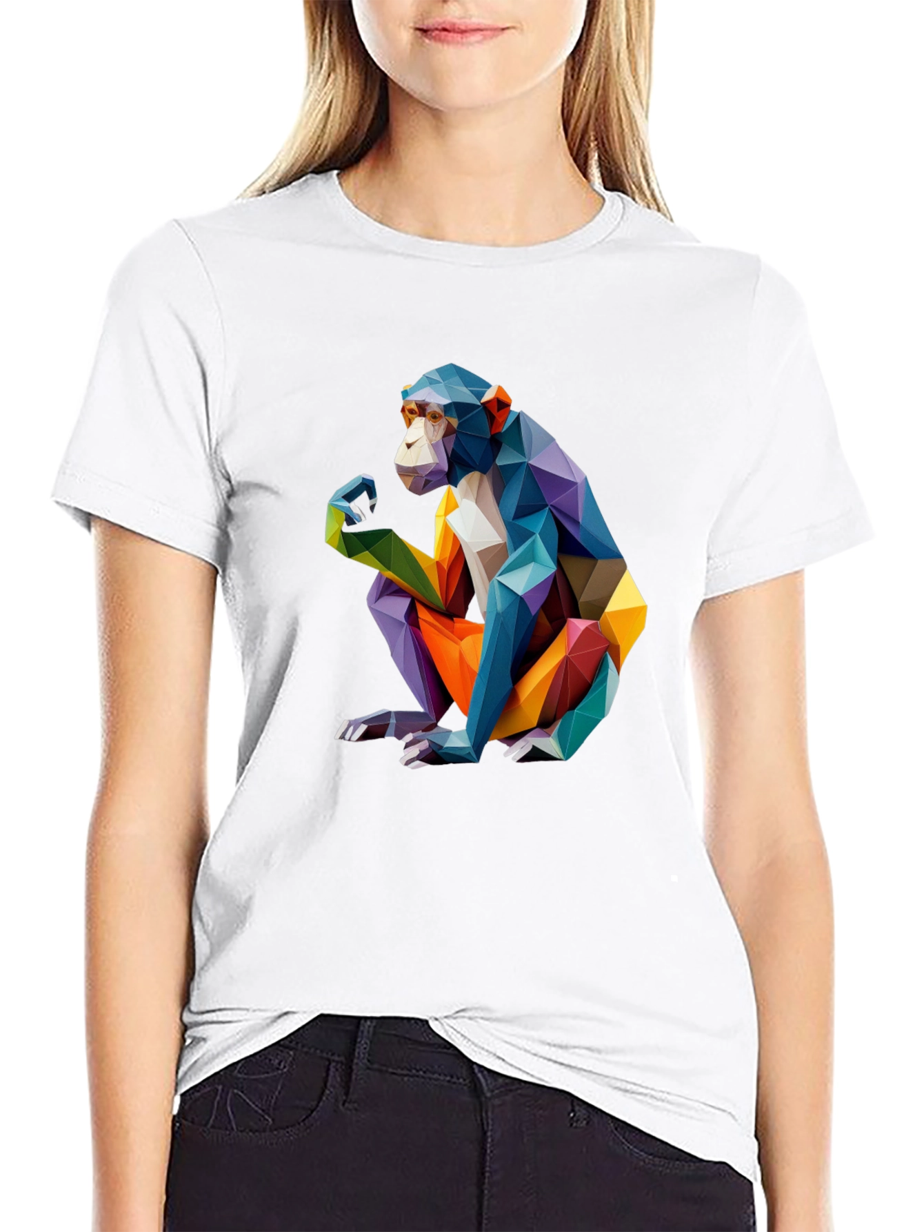 Geometric Monkey Graphic Black T-Shirt