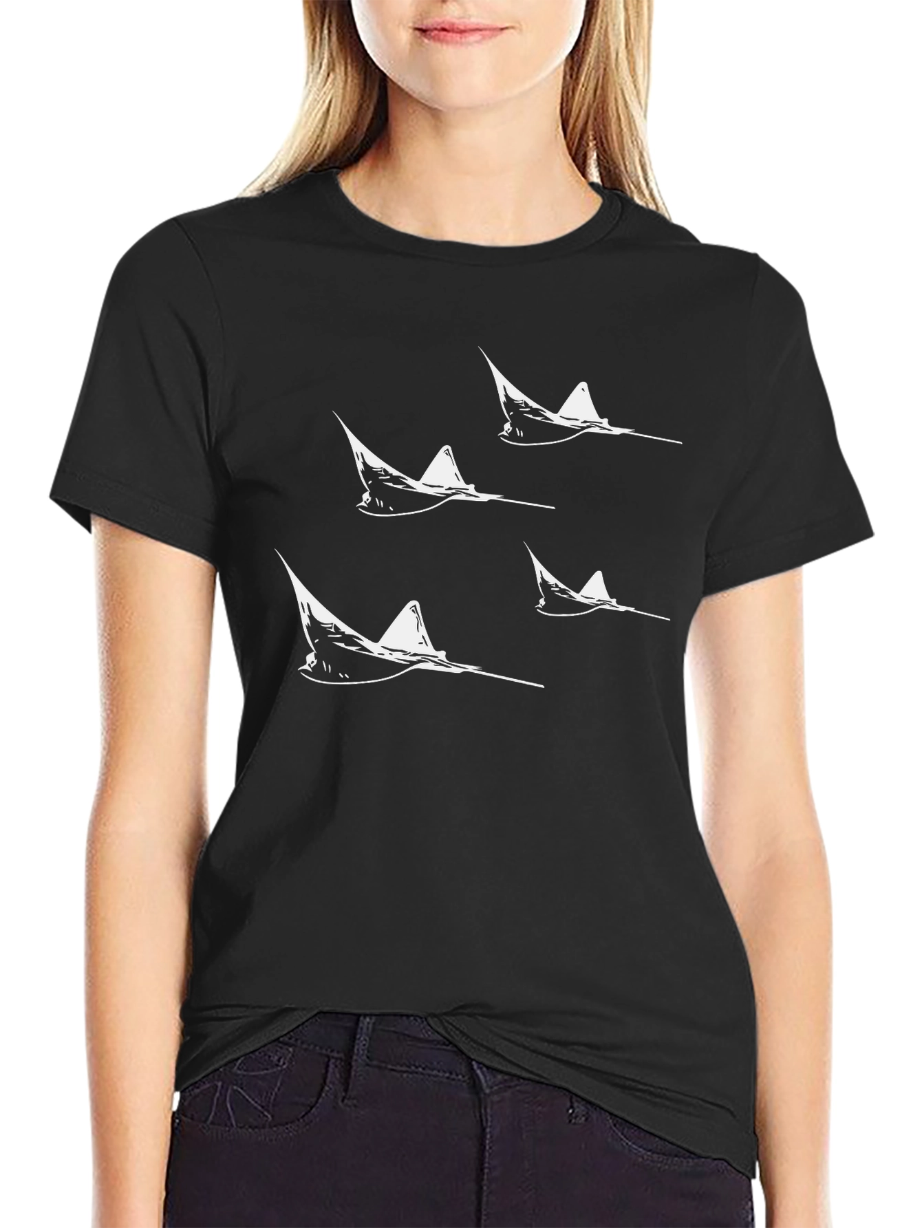Manta Ray Graphic Tee - Black Cotton T-Shirt