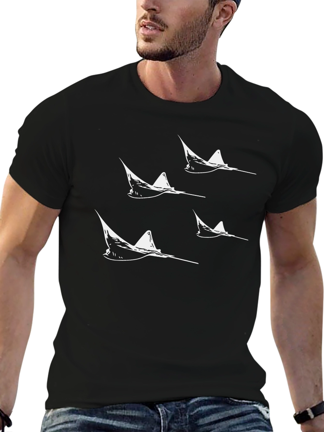 Manta Ray Graphic Tee - Black Cotton T-Shirt