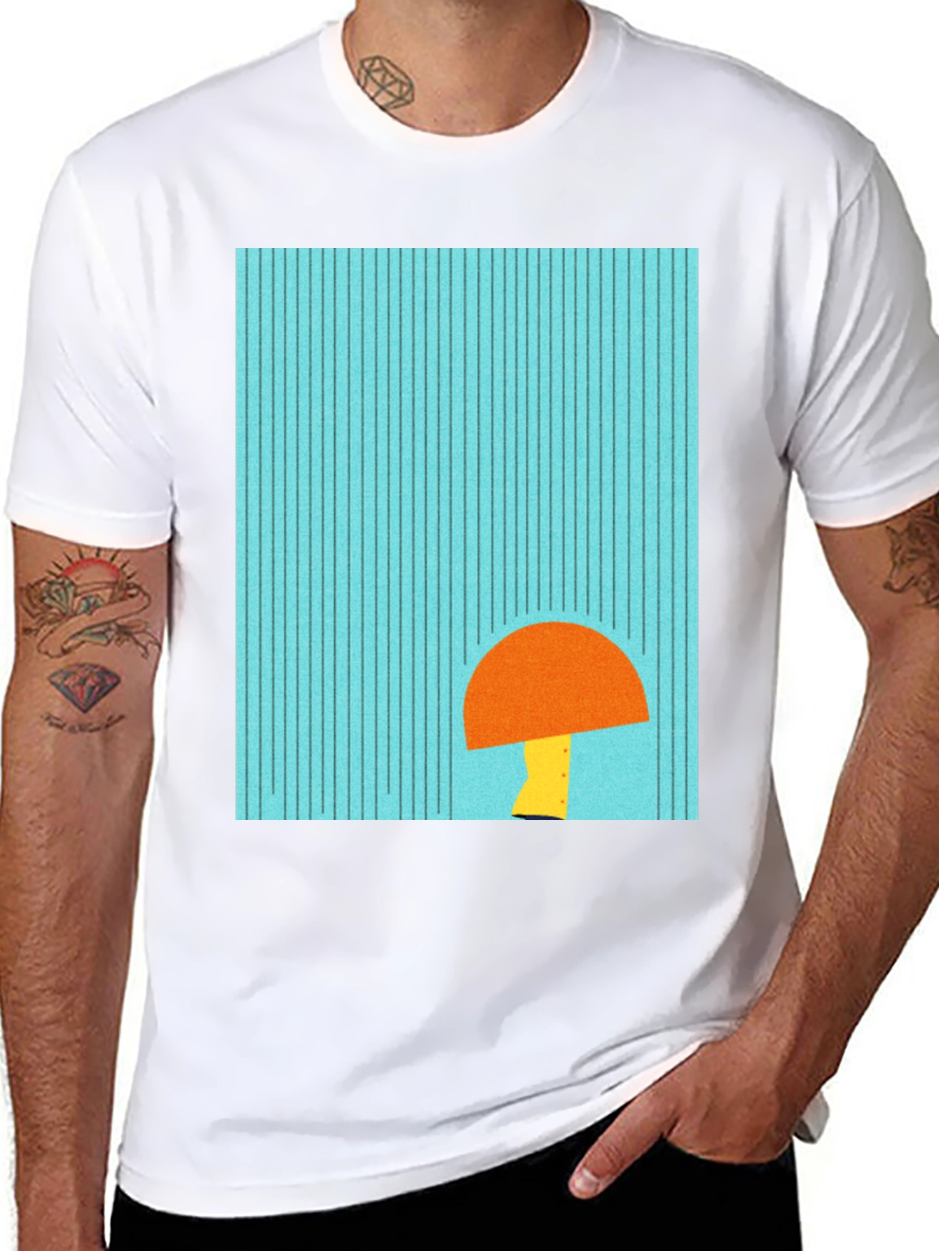 Modern Geometric Mushroom Graphic Tee - Black